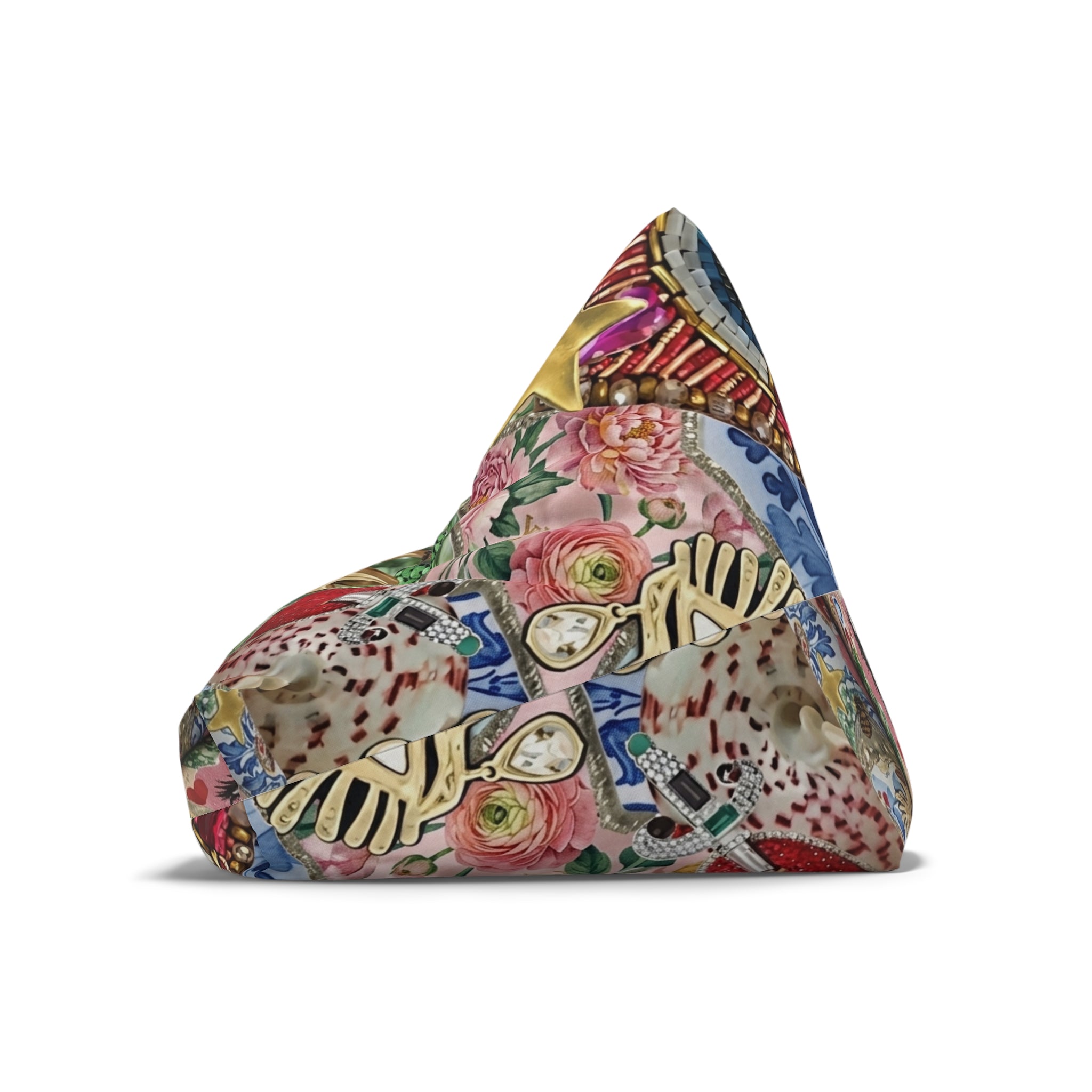 Vintage Collage Bean Bag Chair Cover | Eclectic Floral & Ornament Print