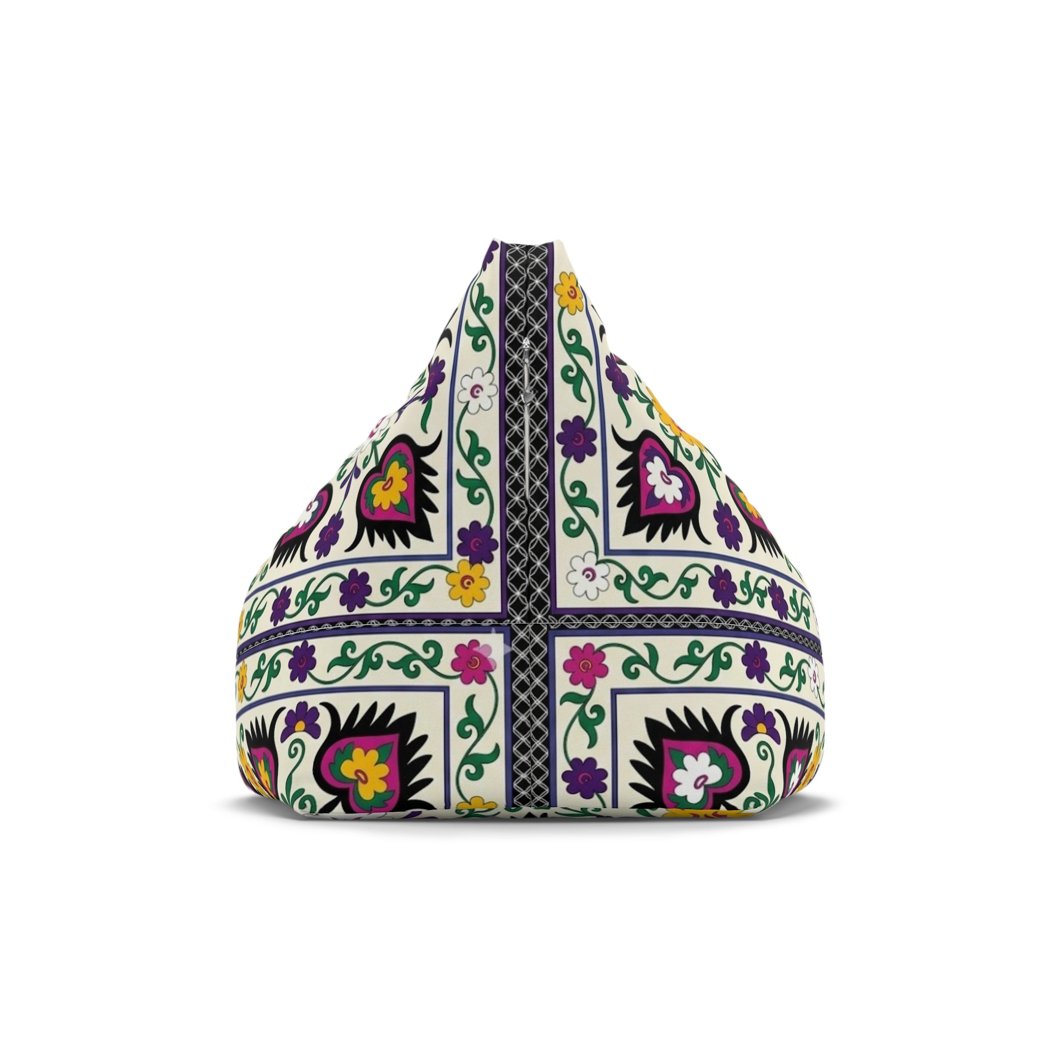 Floral Tile Pattern Bean Bag Chair Cover | Purple Yellow Green Boho