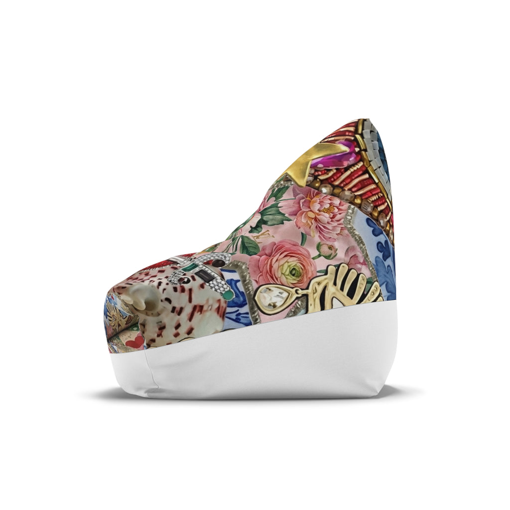 Vintage Collage Bean Bag Chair Cover | Eclectic Floral & Ornament Print