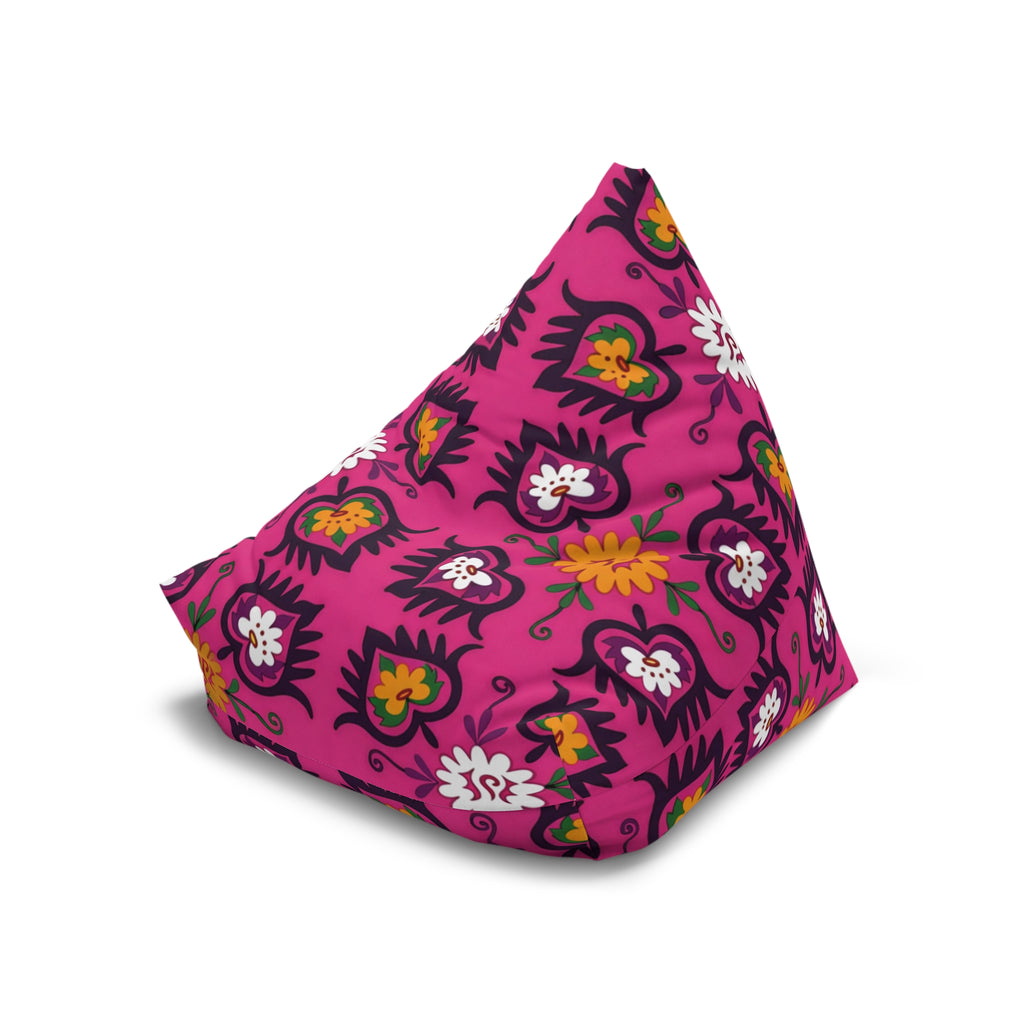 Pink Floral Pattern Bean Bag Chair Cover | Boho Flower Motif
