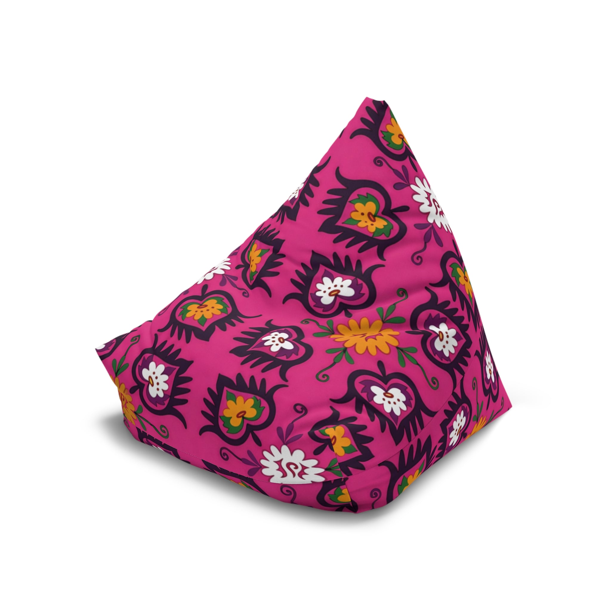 Pink Floral Pattern Bean Bag Chair Cover | Boho Flower Motif