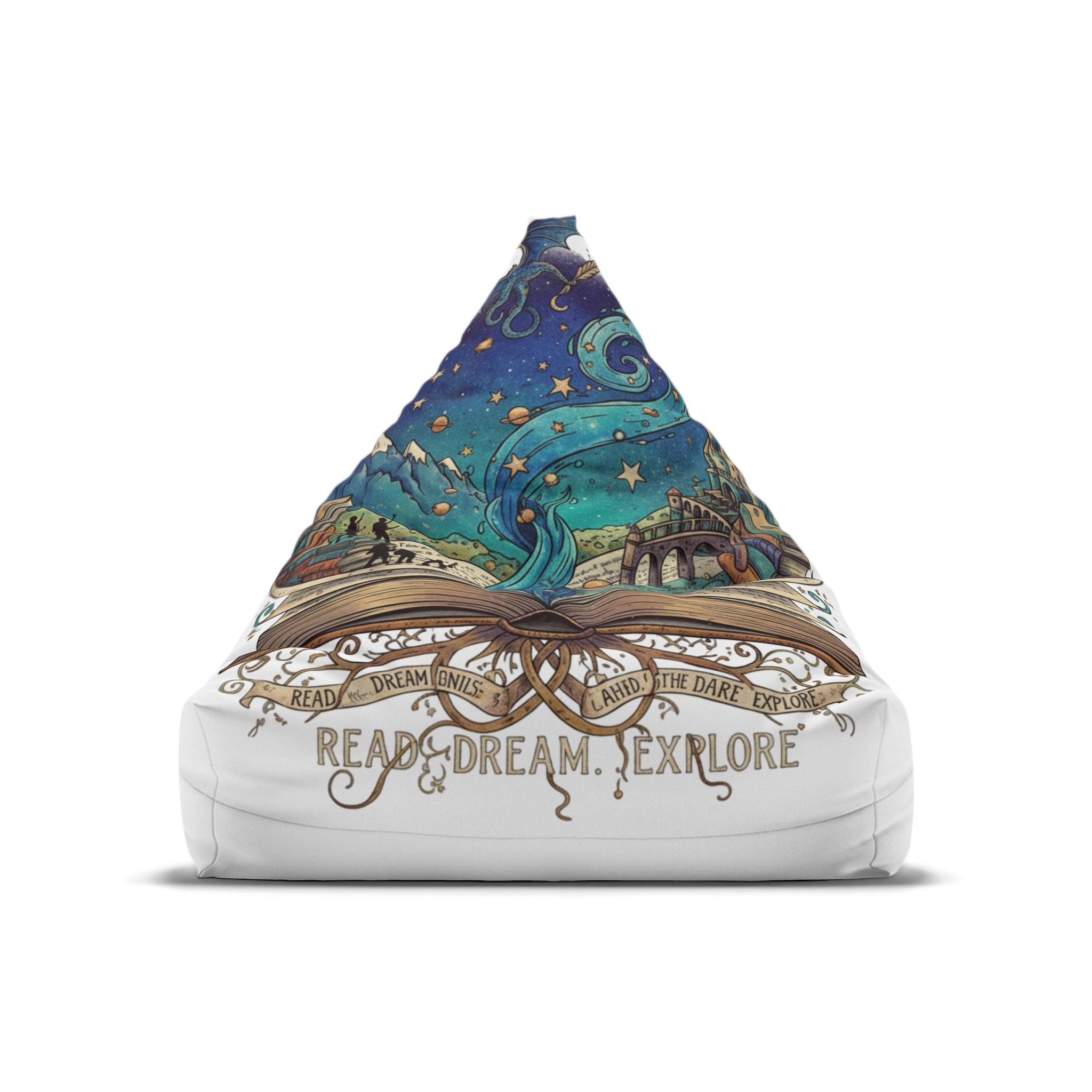 Read, Dream, Explore Bean Bag Chair Cover | Bookish Adventure Illustration