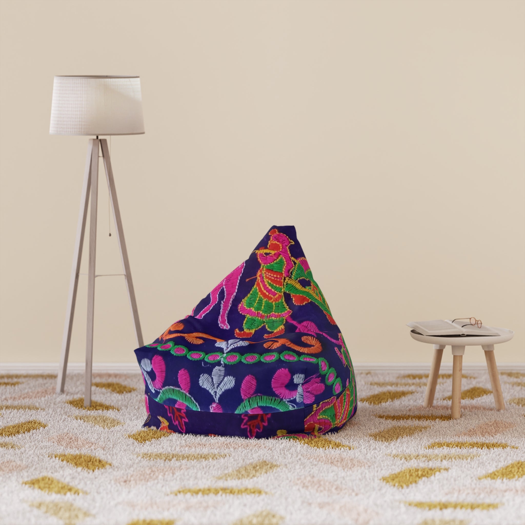 Colorful Folk Dance Pattern Bean Bag Chair Cover | Bright Floral Print
