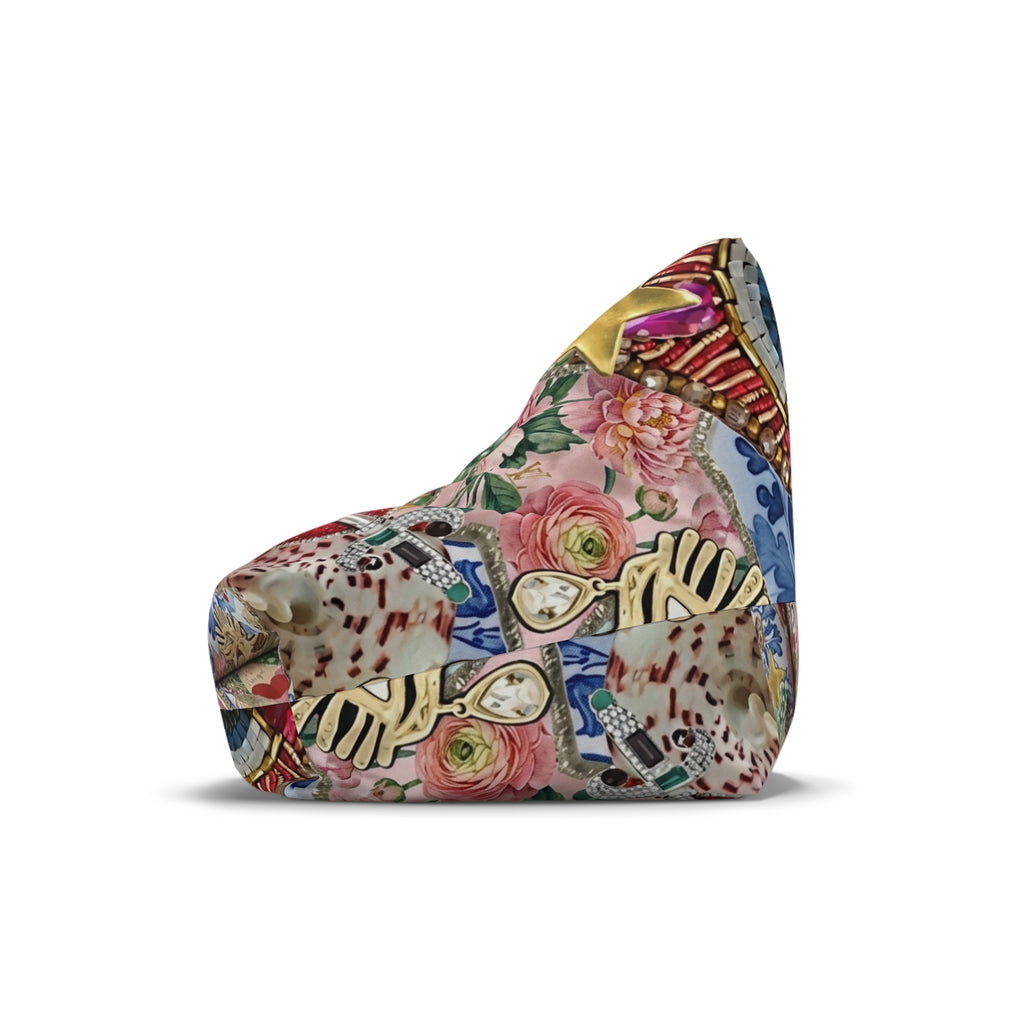 Vintage Collage Bean Bag Chair Cover | Eclectic Floral & Ornament Print