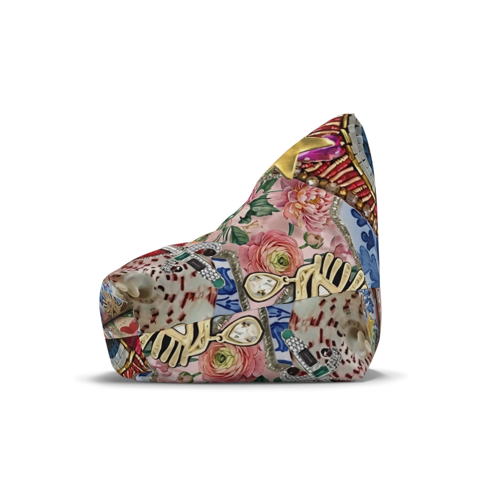 Vintage Collage Bean Bag Chair Cover | Eclectic Floral & Ornament Print