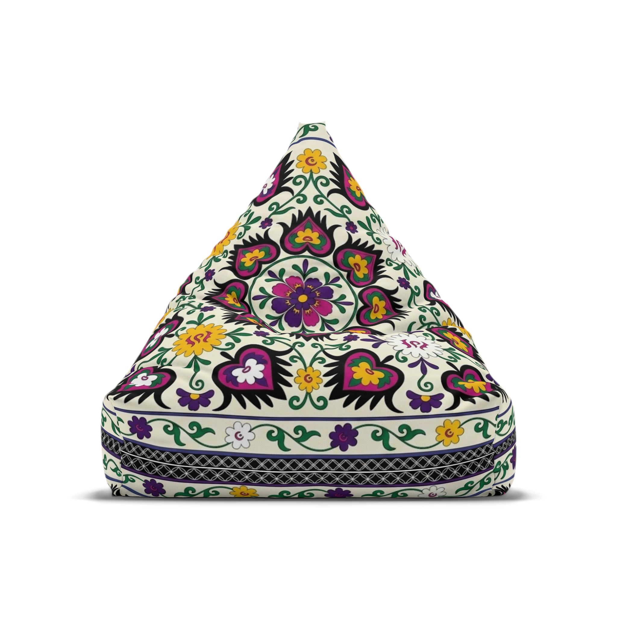 Floral Tile Pattern Bean Bag Chair Cover | Purple Yellow Green Boho