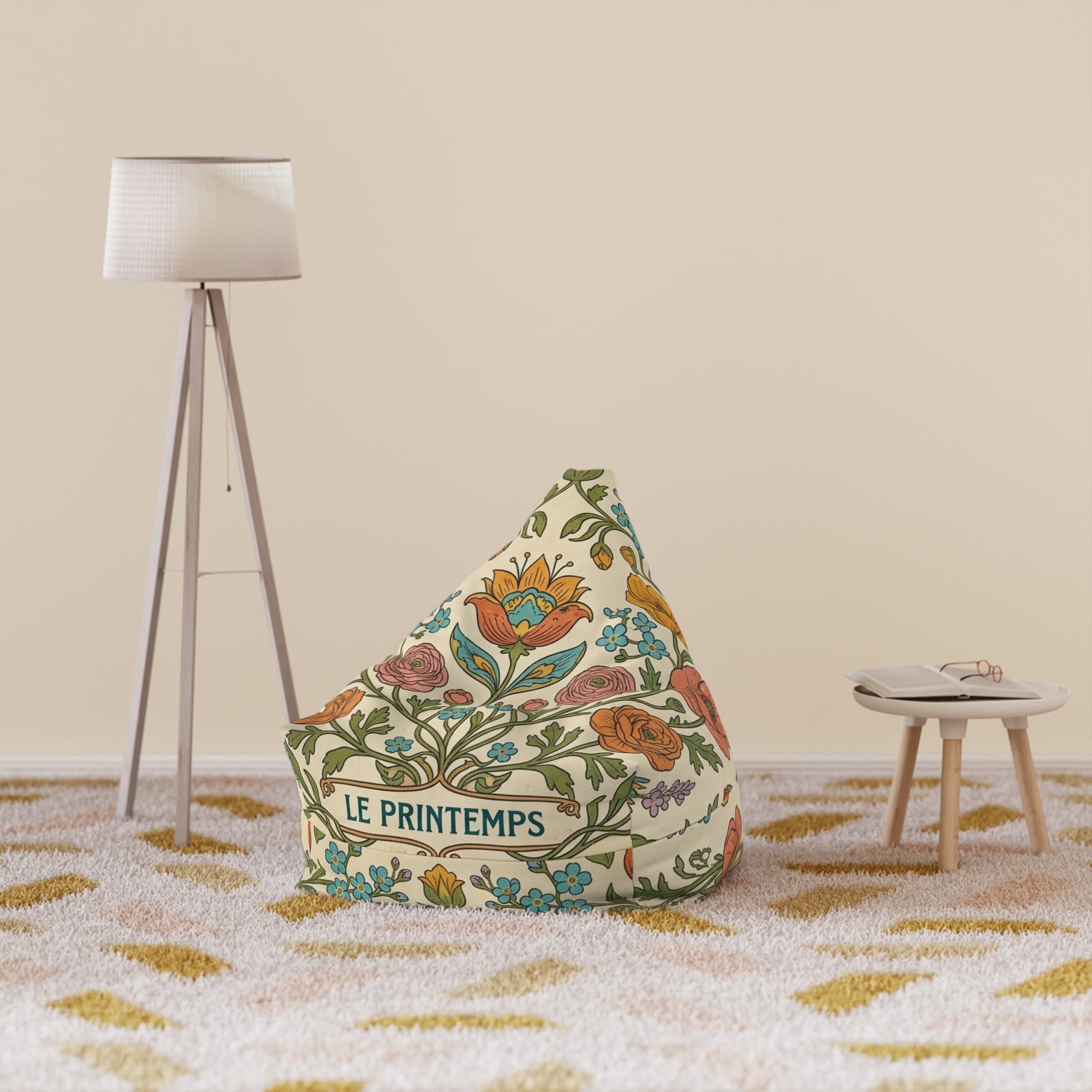 Le Printemps Floral Pattern Bean Bag Chair Cover | Vintage Botanical Design