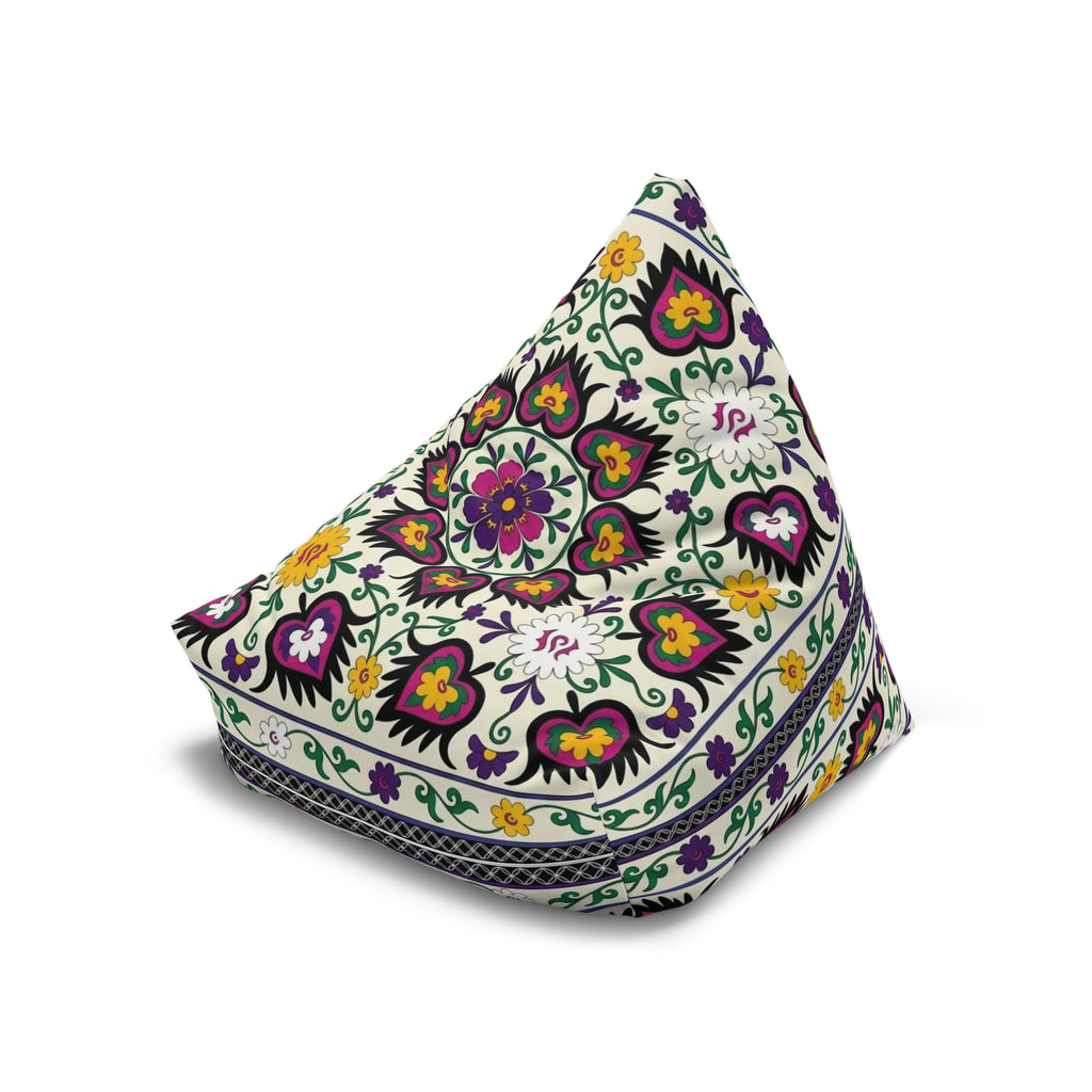 Floral Tile Pattern Bean Bag Chair Cover | Purple Yellow Green Boho