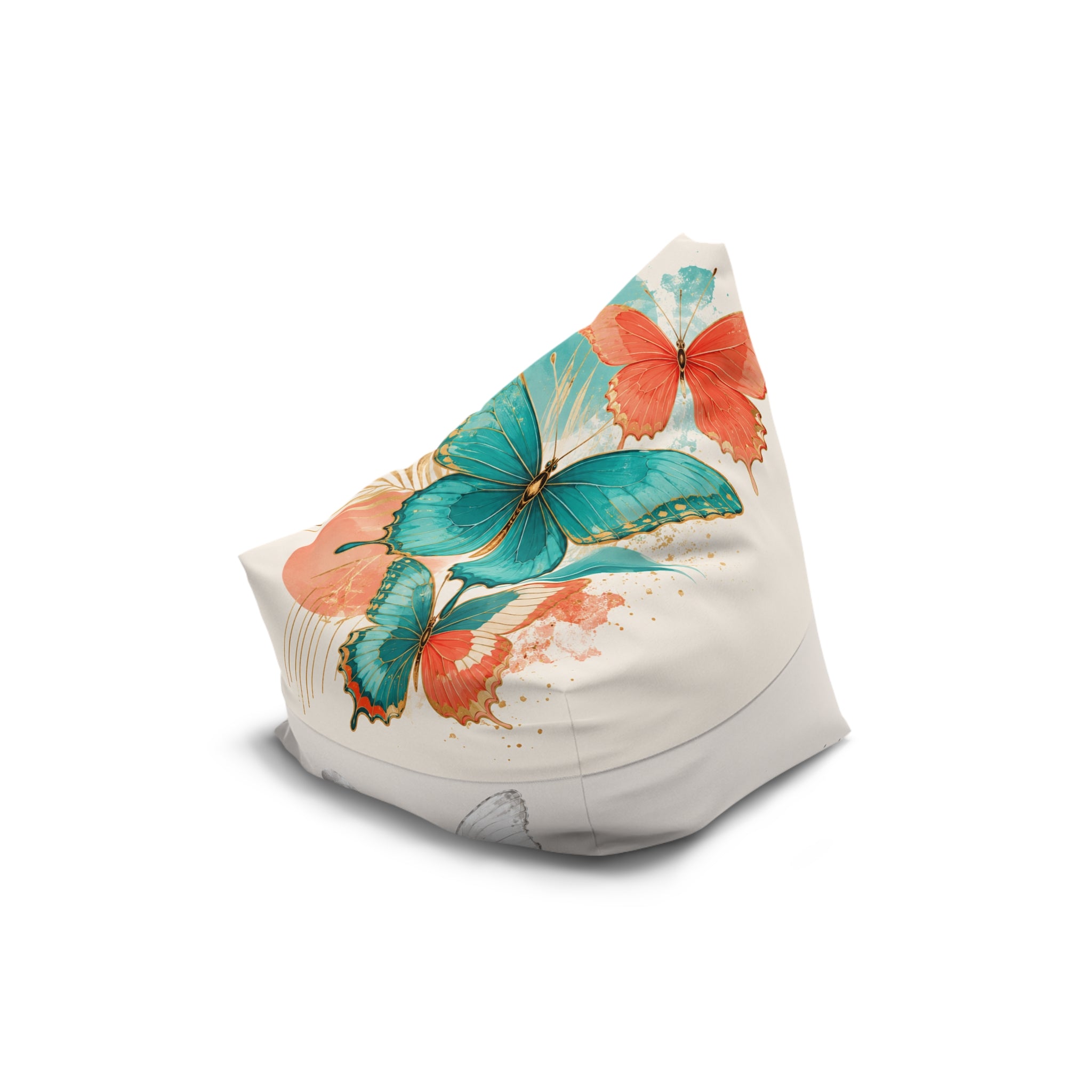 Butterfly Watercolor Bean Bag Cover — Teal & Coral Floral Accent