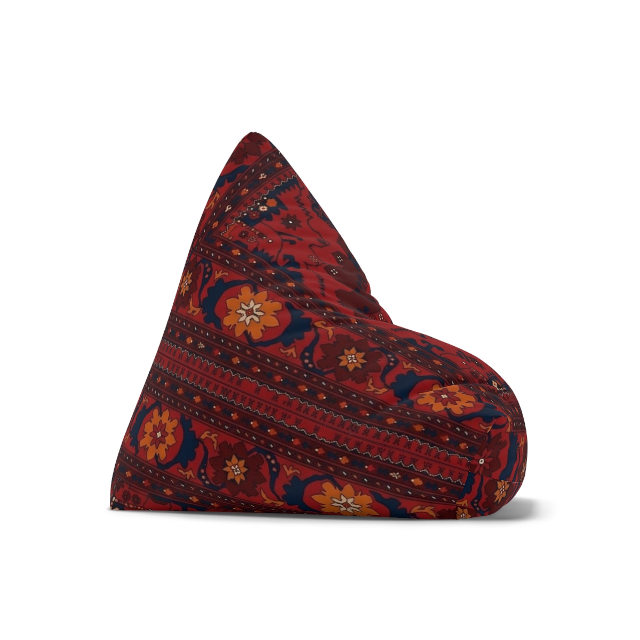 Red Persian Pattern Bean Bag, Boho Kilim Floor Pouf Cover