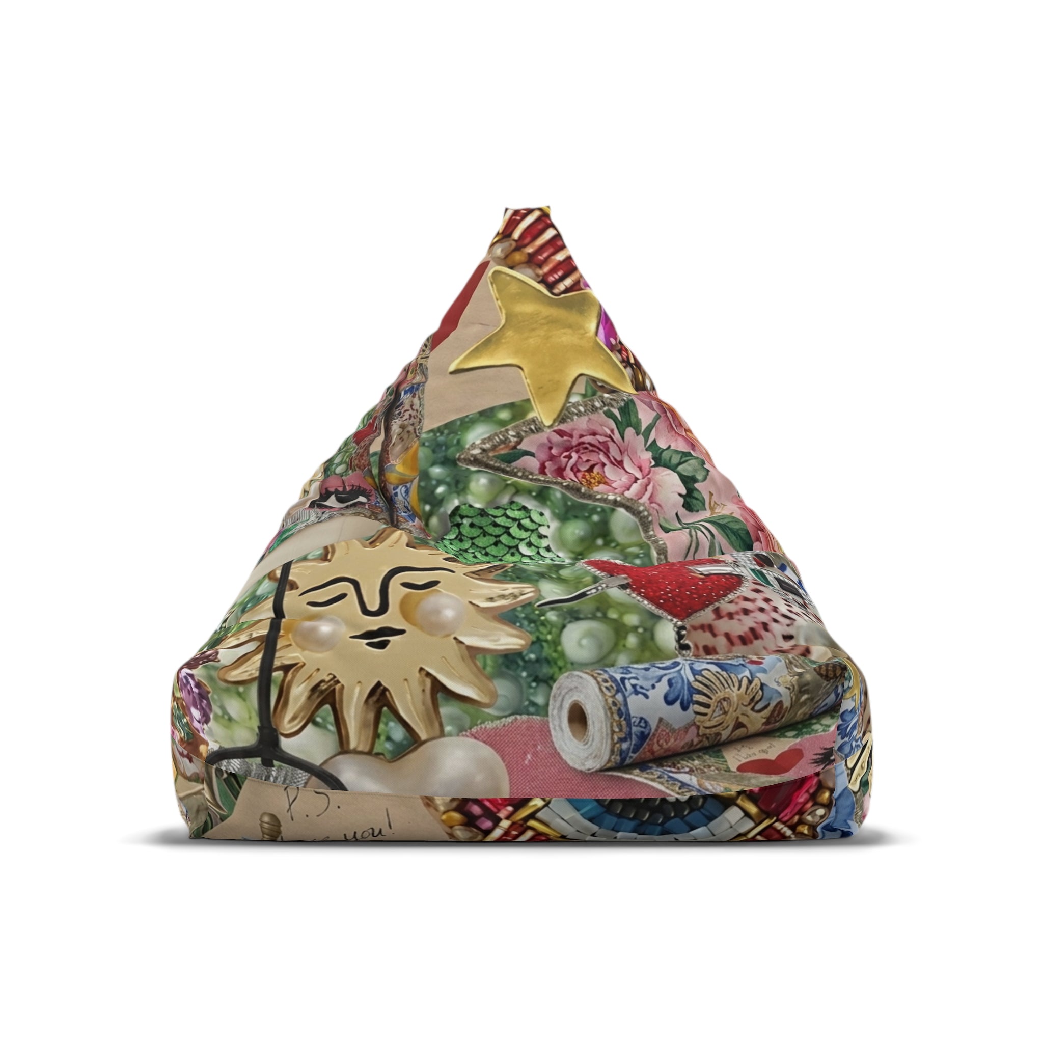 Vintage Collage Bean Bag Chair Cover | Eclectic Floral & Ornament Print