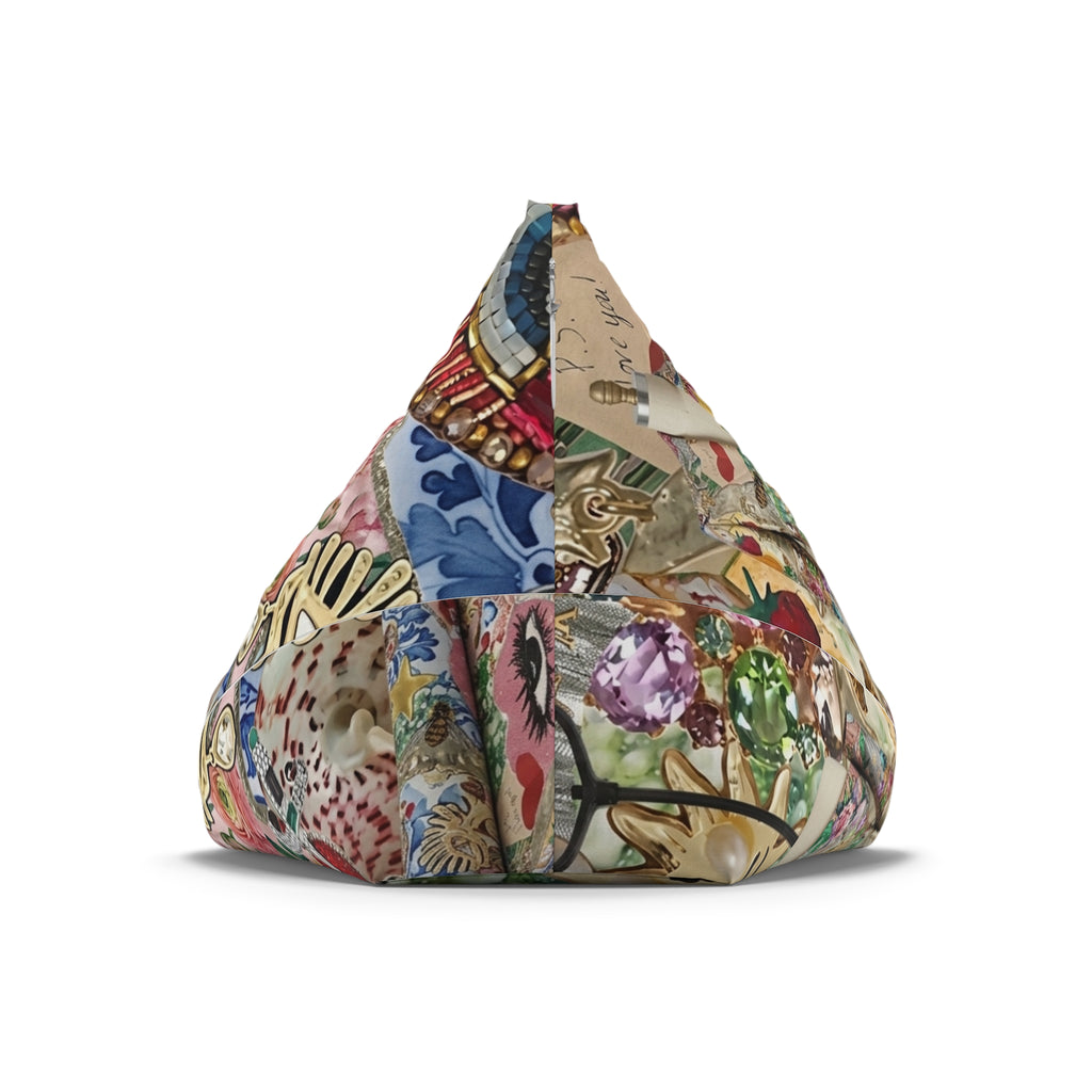 Vintage Collage Bean Bag Chair Cover | Eclectic Floral & Ornament Print