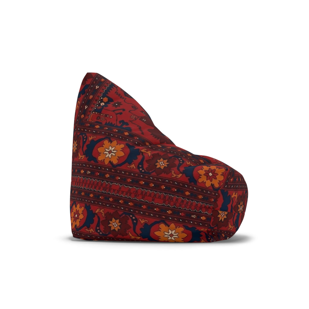 Red Persian Pattern Bean Bag, Boho Kilim Floor Pouf Cover