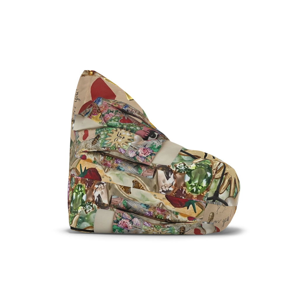 Vintage Collage Bean Bag Chair Cover | Eclectic Floral & Ornament Print