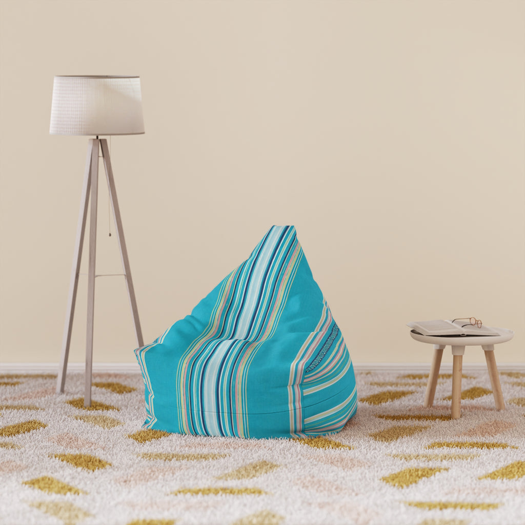 Striped Teal Bean Bag Cover — Coastal Sunroom & Kids Lounge Accent