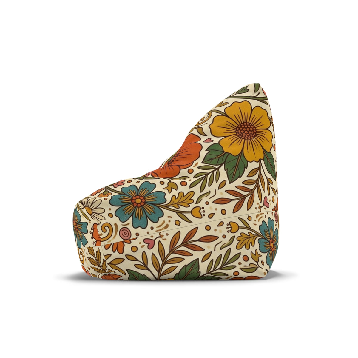 Vintage Floral Pattern Bean Bag Chair Cover | Retro Hippie Mushroom Bean Bag
