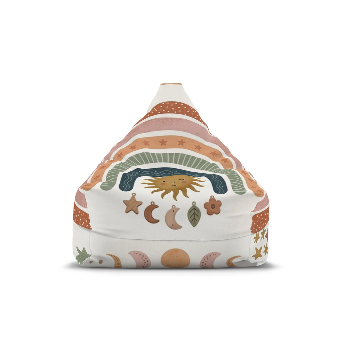 Rainbow Sun Moon Stars Bean Bag Chair Cover | Retro Earth Tones