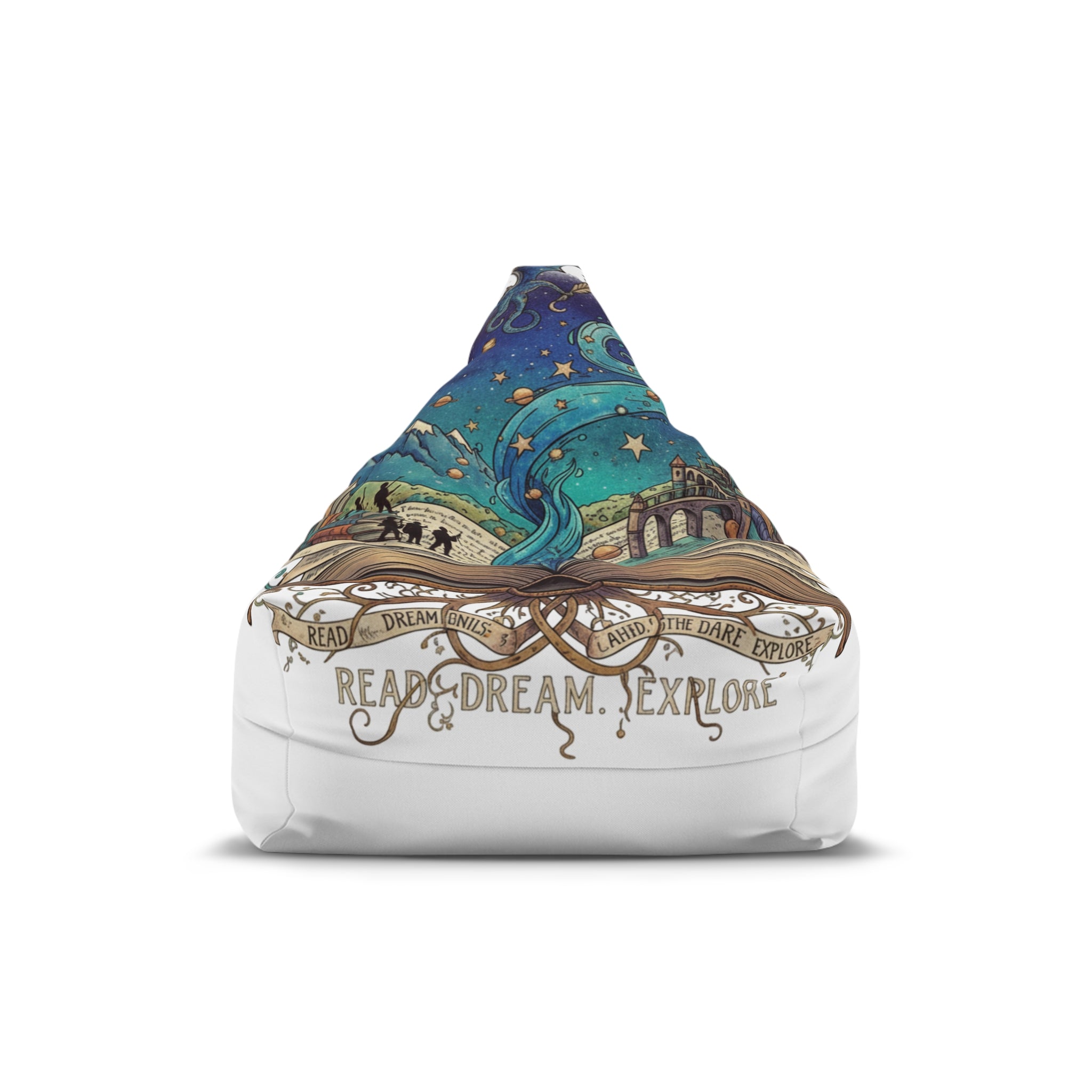 Read, Dream, Explore Bean Bag Chair Cover | Bookish Adventure Illustration