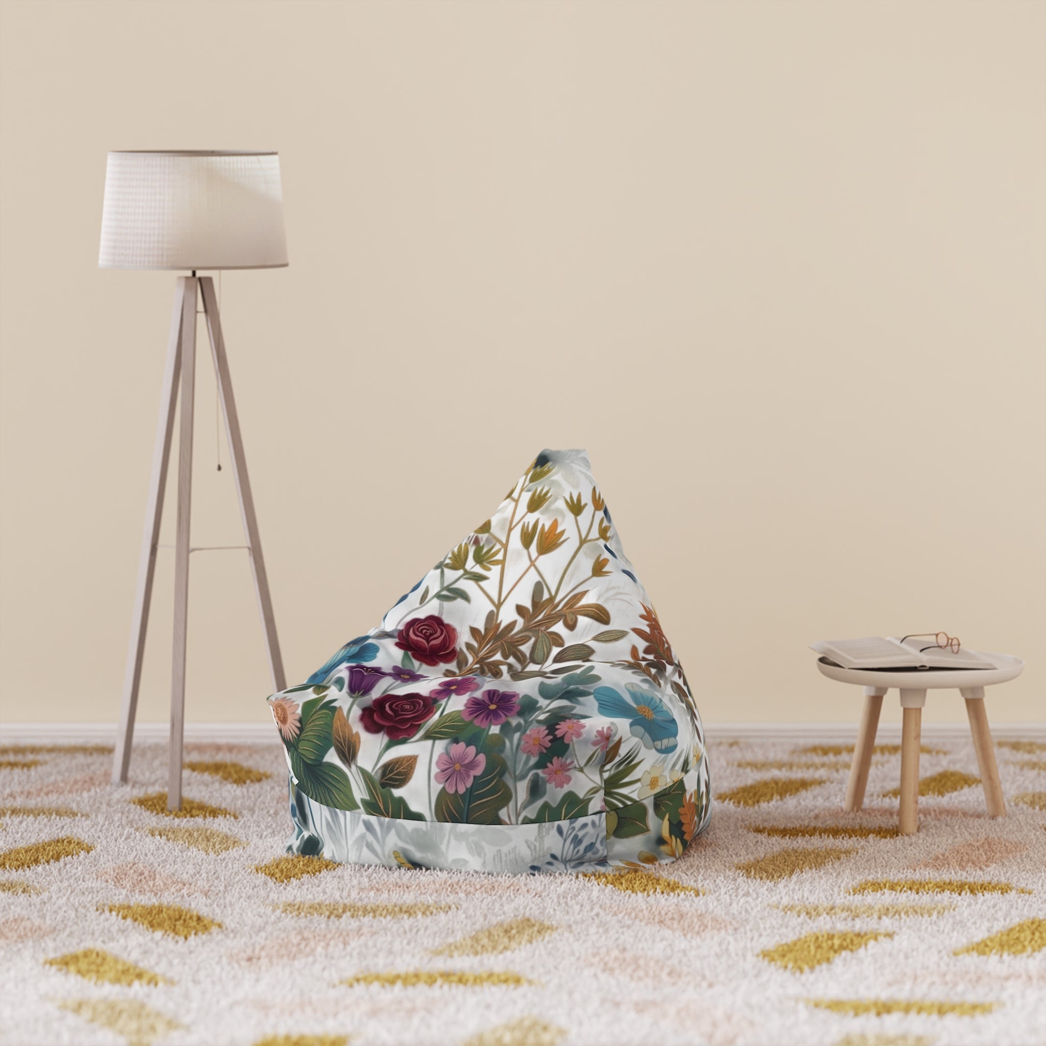 Vintage Floral Pattern Bean Bag Chair Cover | Botanical Flower Print