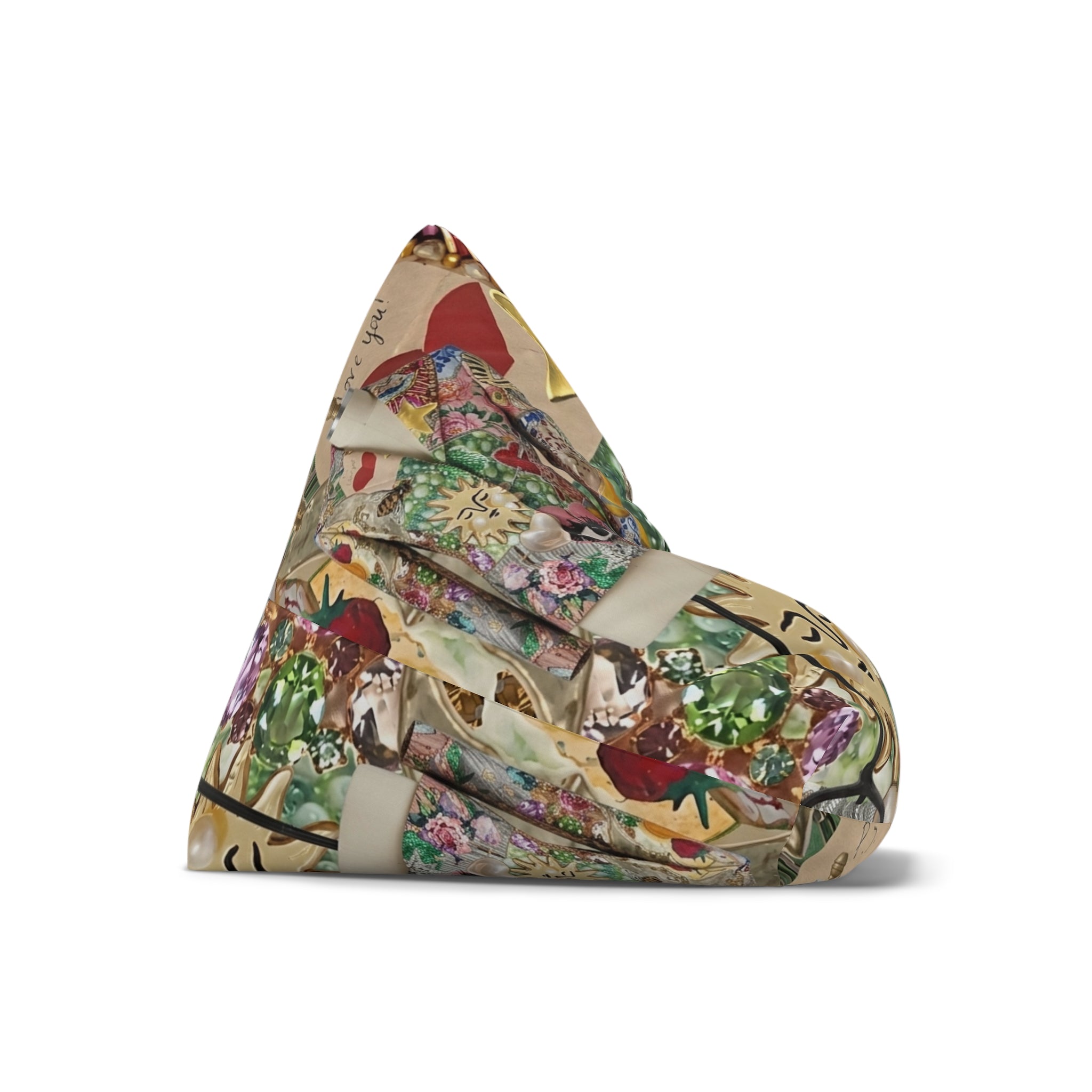 Vintage Collage Bean Bag Chair Cover | Eclectic Floral & Ornament Print