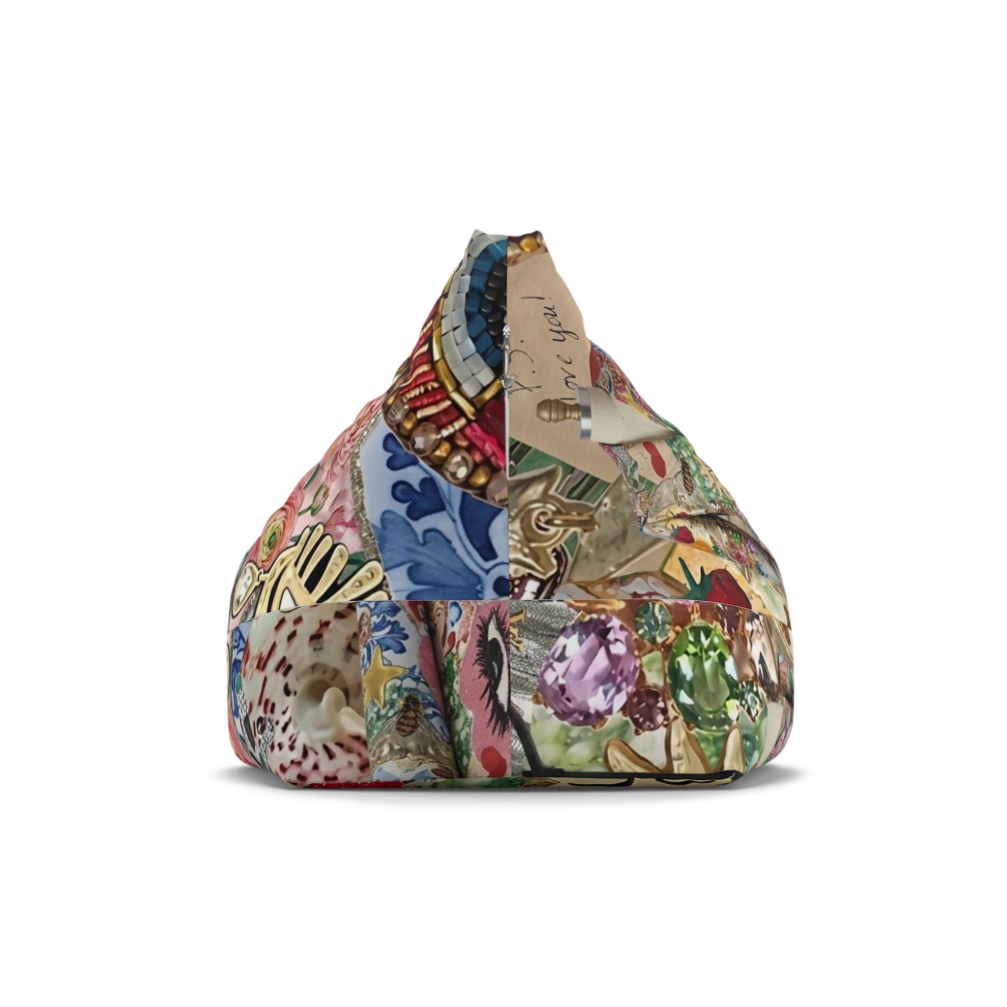 Vintage Collage Bean Bag Chair Cover | Eclectic Floral & Ornament Print