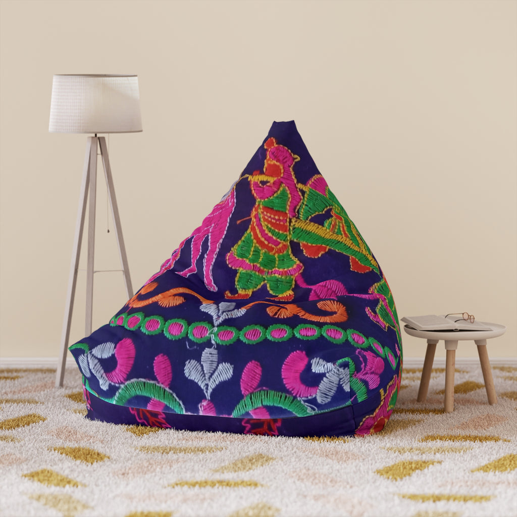 Colorful Folk Dance Pattern Bean Bag Chair Cover | Bright Floral Print
