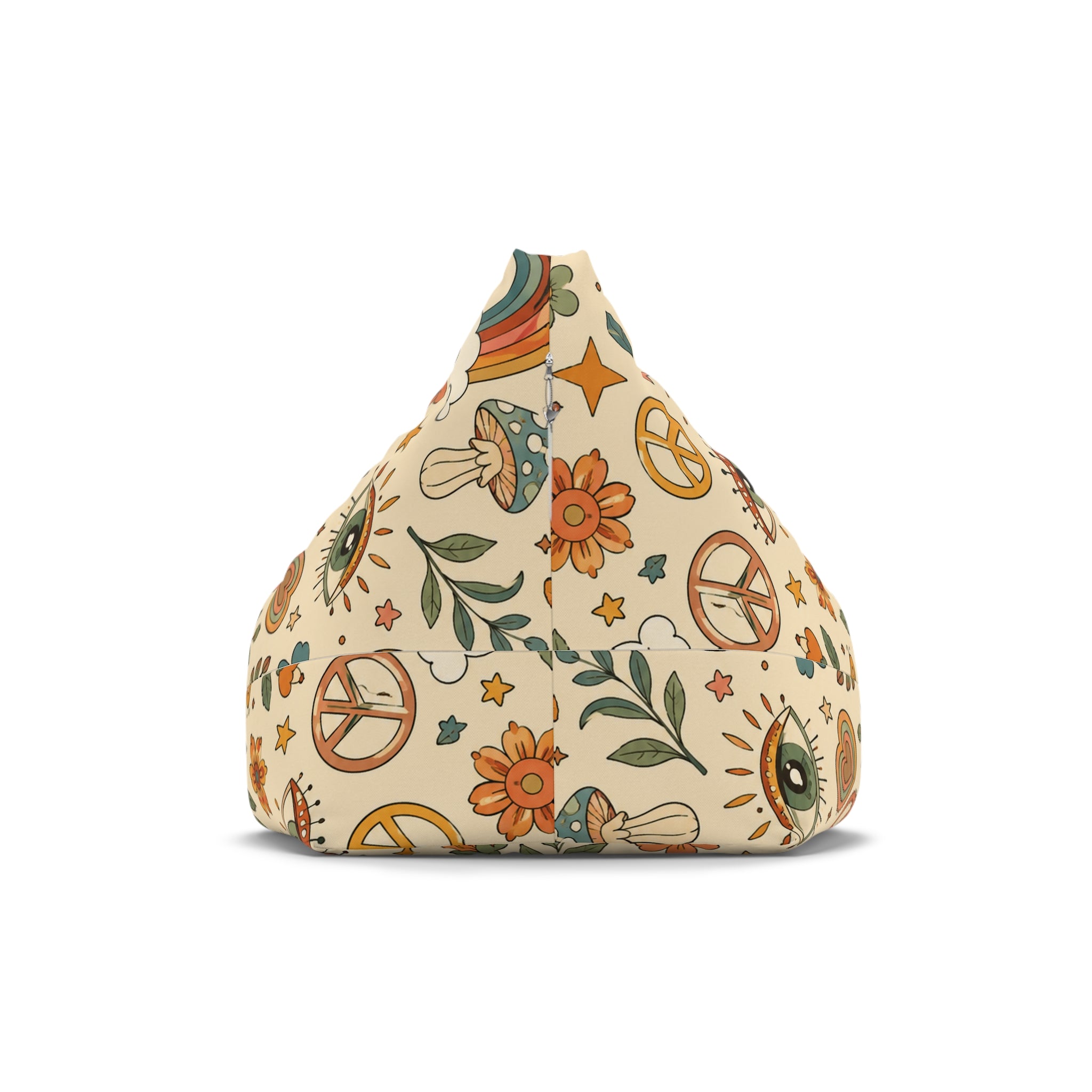 Retro Floral Peace Bean Bag Cover – 70s Rainbow & Mushroom Boho Pattern