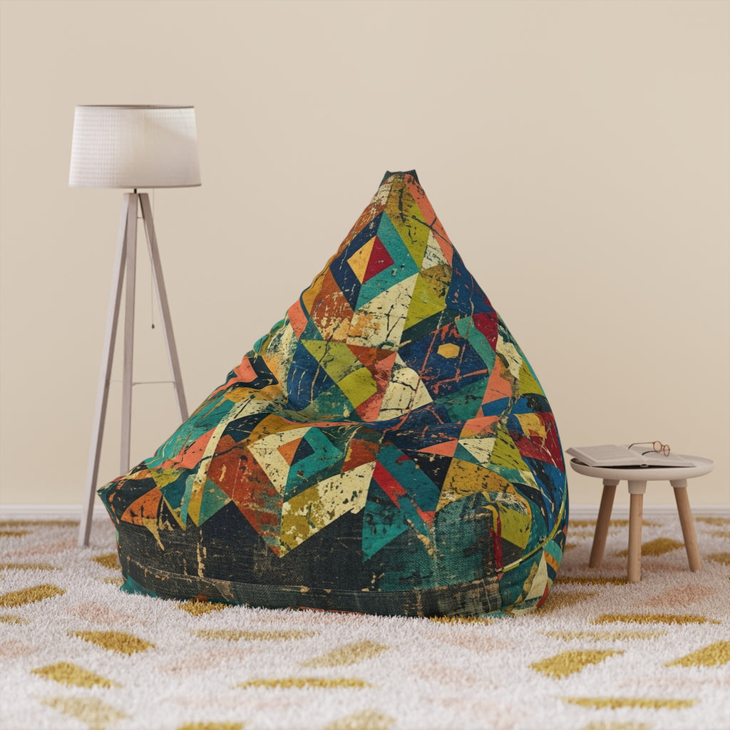 Geometric Patchwork Pattern Bean Bag Chair Cover | Colorful Abstract Quilt Print