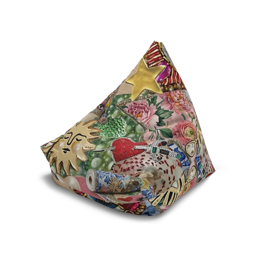 Vintage Collage Bean Bag Chair Cover | Eclectic Floral & Ornament Print