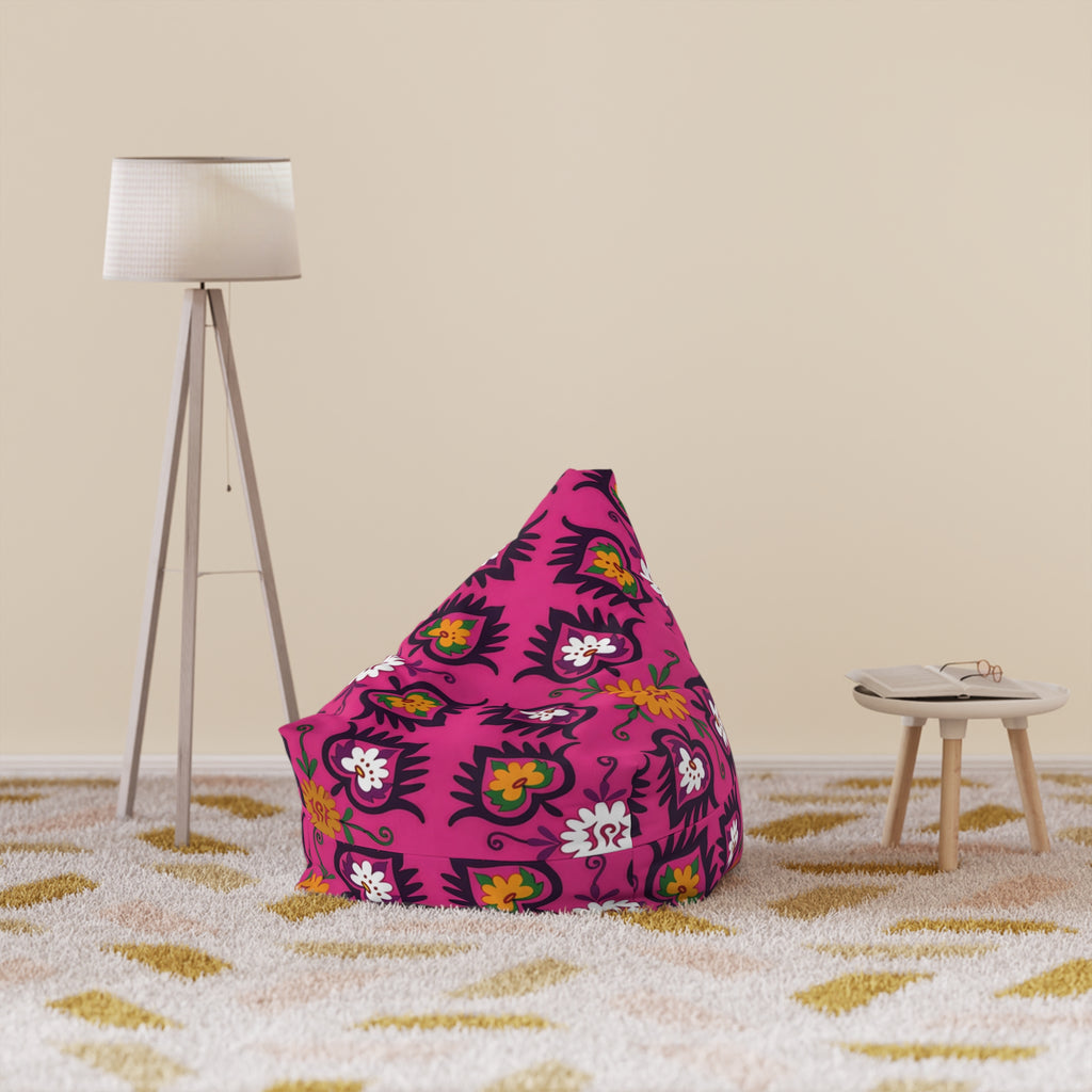 Pink Floral Pattern Bean Bag Chair Cover | Boho Flower Motif