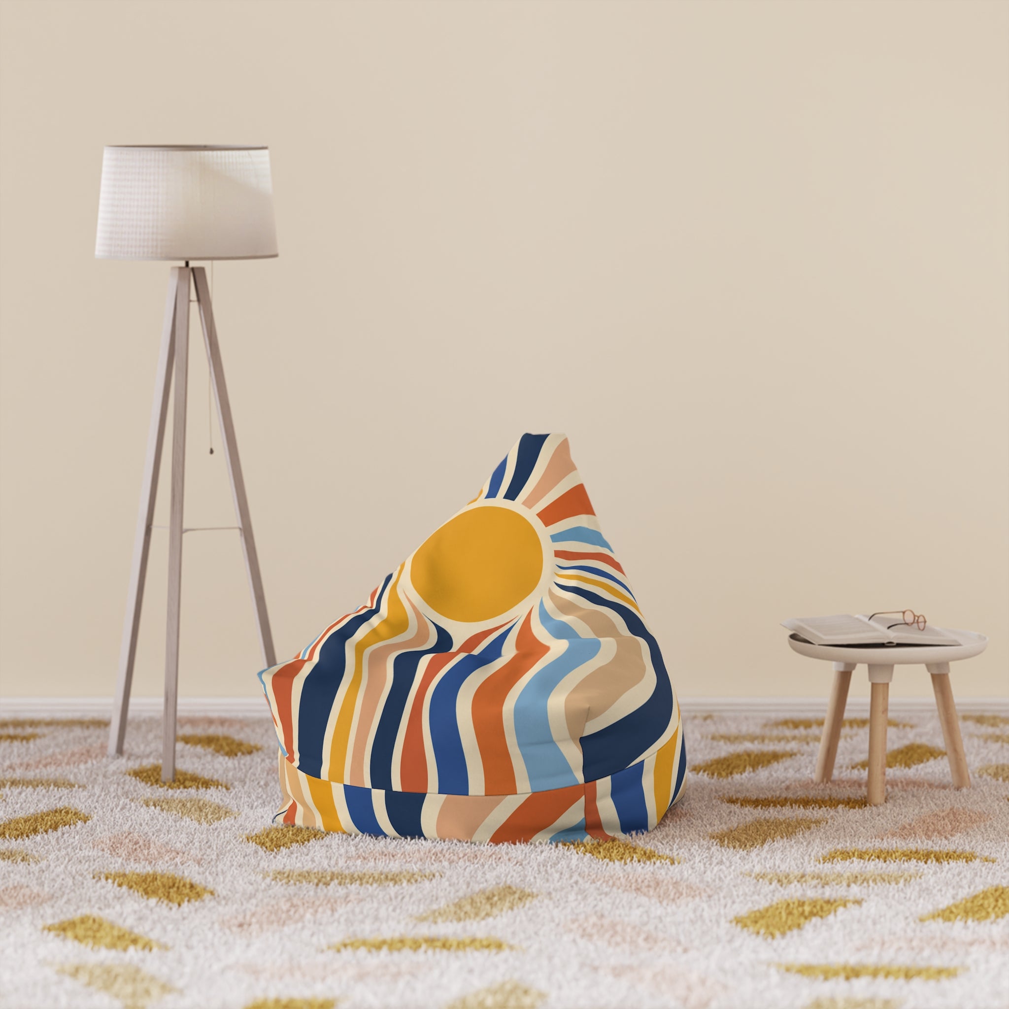 Retro Sunburst Bean Bag Cover – 70s Wavy Stripes Accent