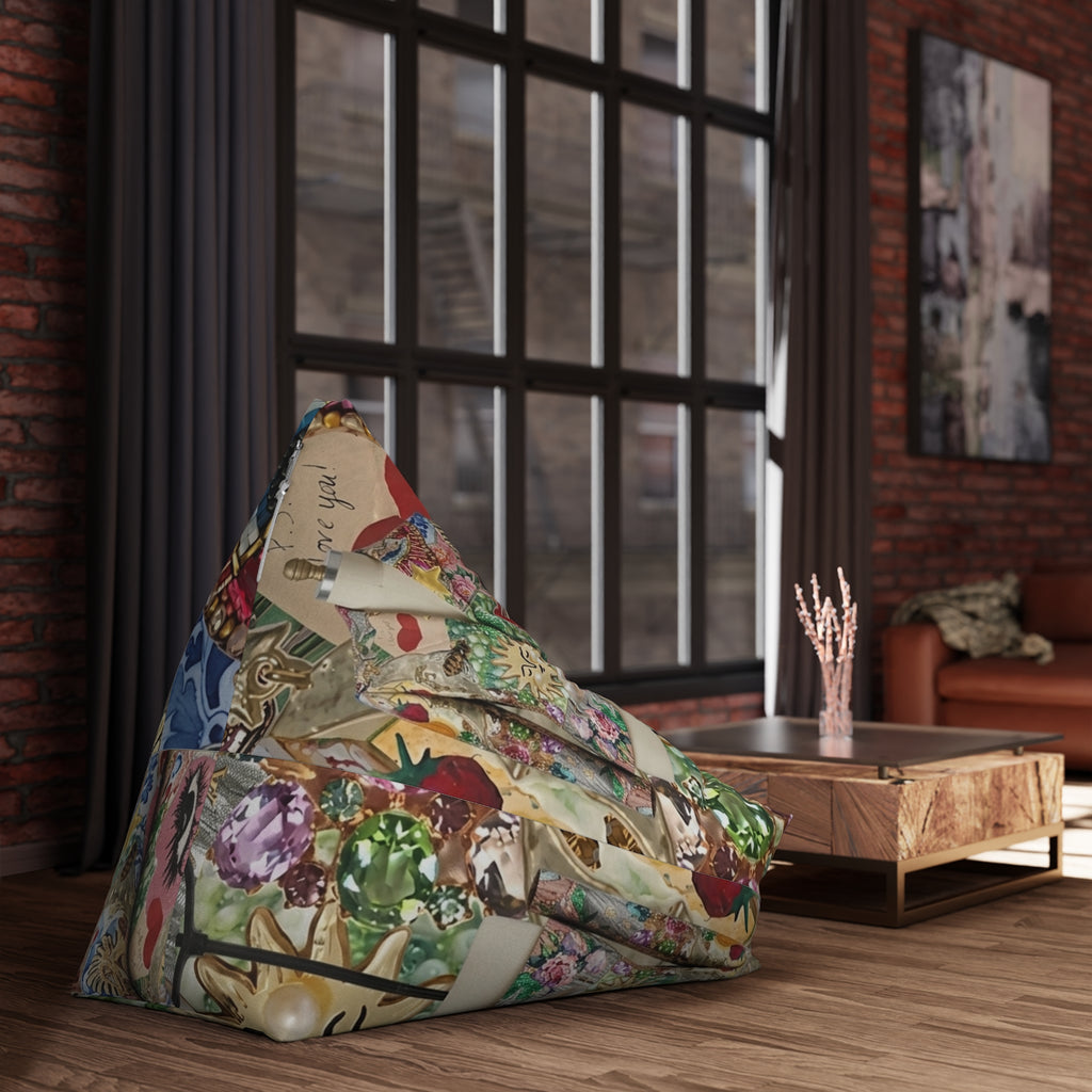Vintage Collage Bean Bag Chair Cover | Eclectic Floral & Ornament Print