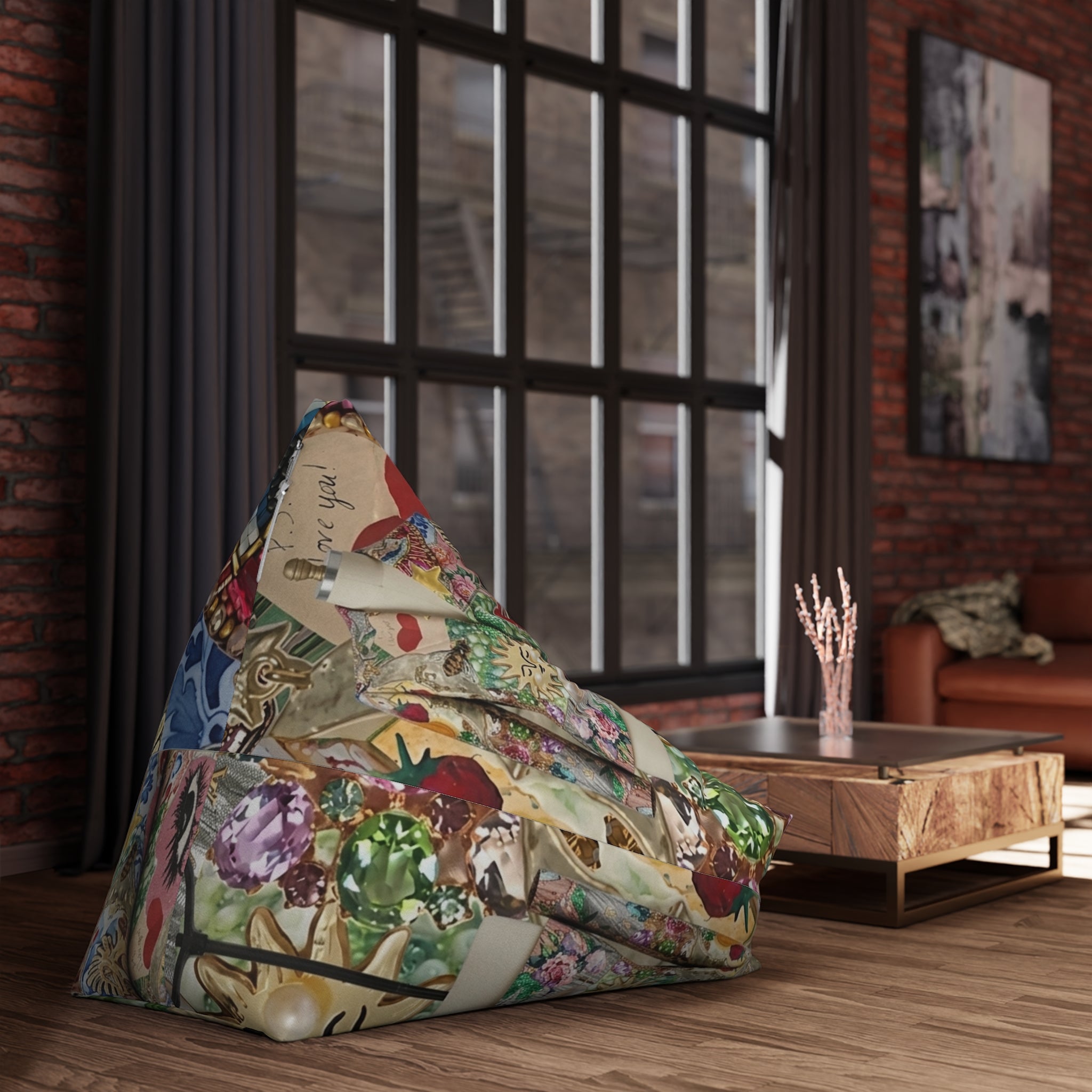 Vintage Collage Bean Bag Chair Cover | Eclectic Floral & Ornament Print