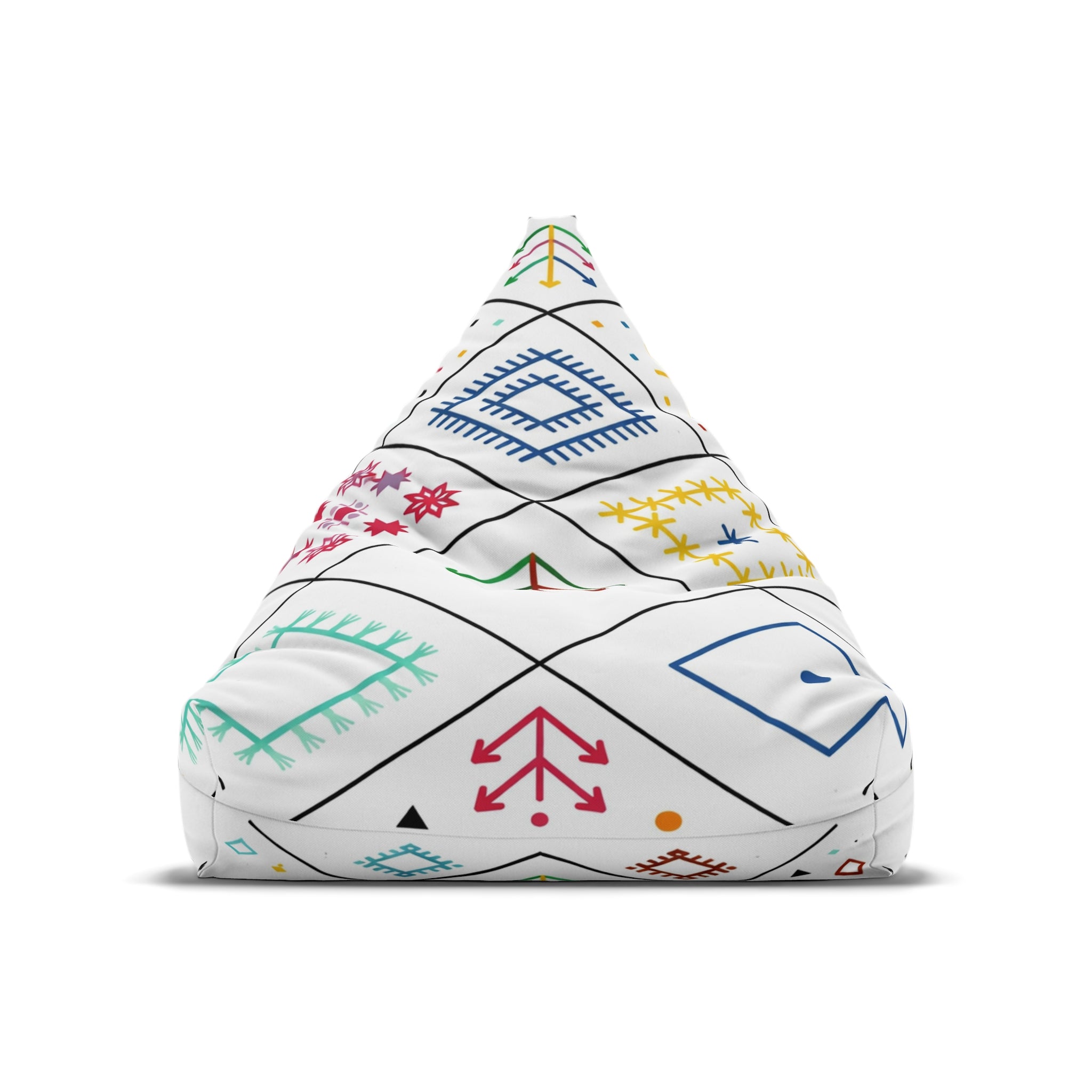 Geometric Folk Pattern Bean Bag Chair Cover | Colorful Tribal Motifs