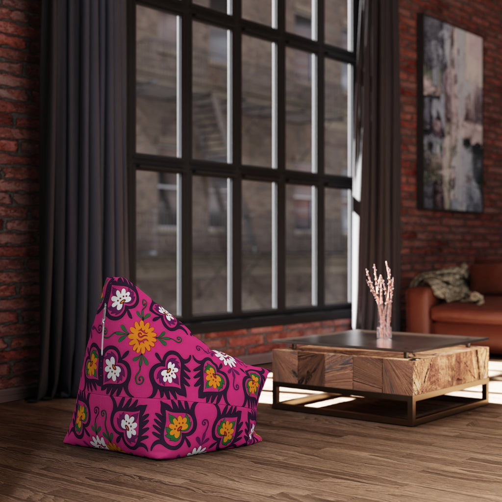 Pink Floral Pattern Bean Bag Chair Cover | Boho Flower Motif