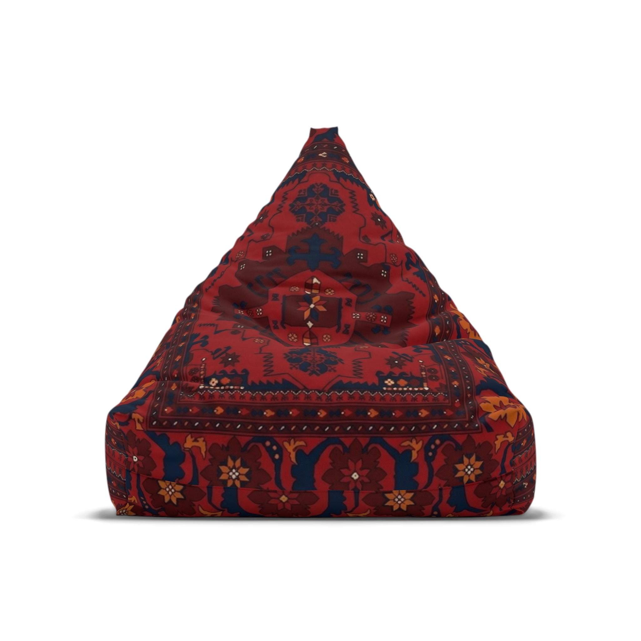 Red Persian Pattern Bean Bag, Boho Kilim Floor Pouf Cover