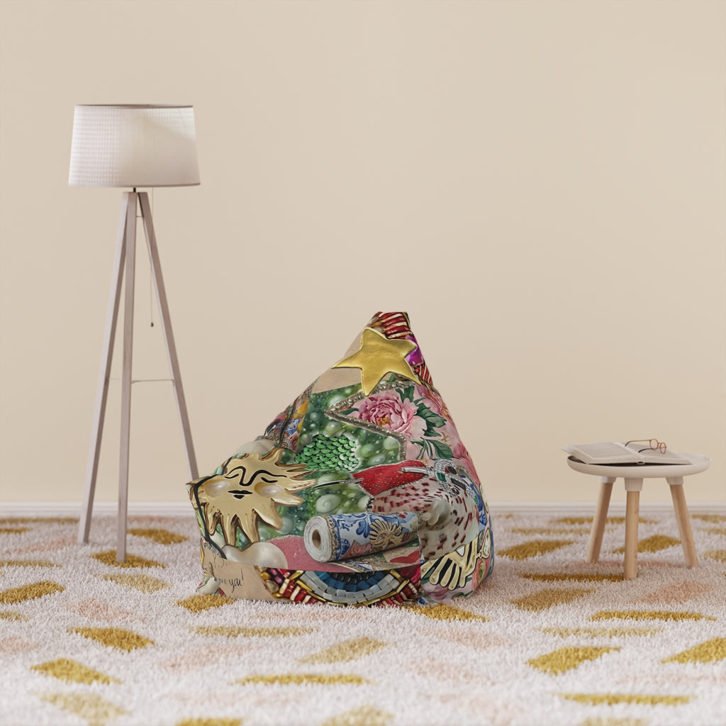 Vintage Collage Bean Bag Chair Cover | Eclectic Floral & Ornament Print