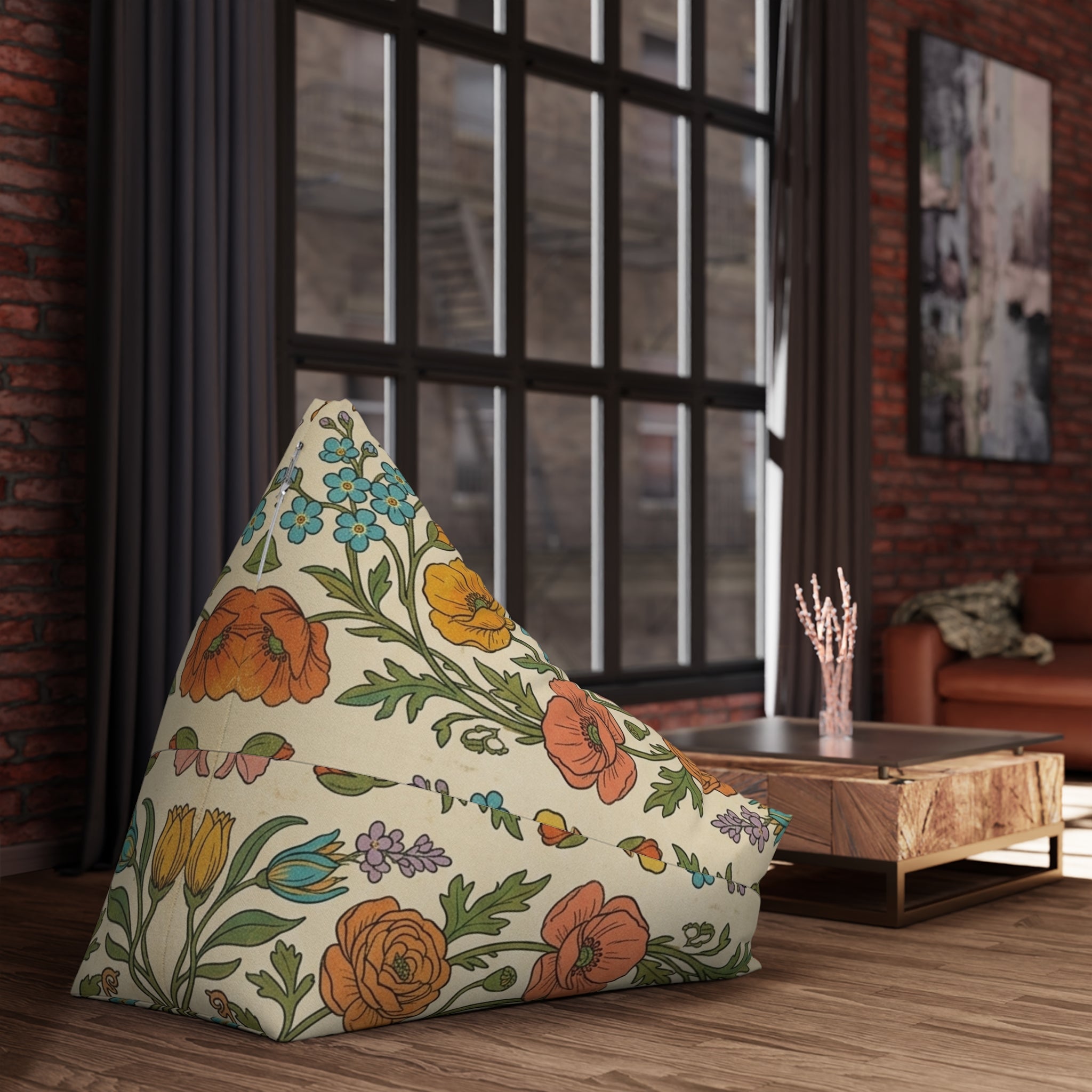 Le Printemps Floral Pattern Bean Bag Chair Cover | Vintage Botanical Design