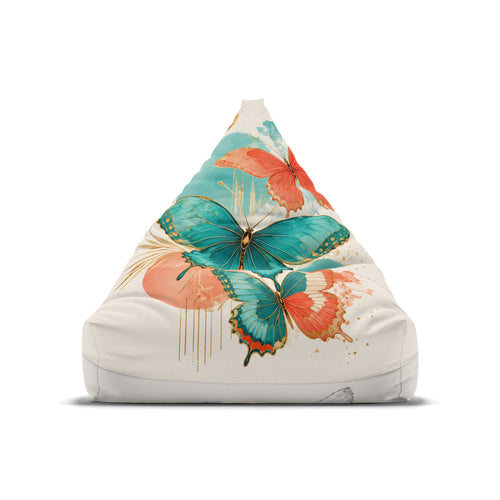 Butterfly Watercolor Bean Bag Cover — Teal & Coral Floral Accent