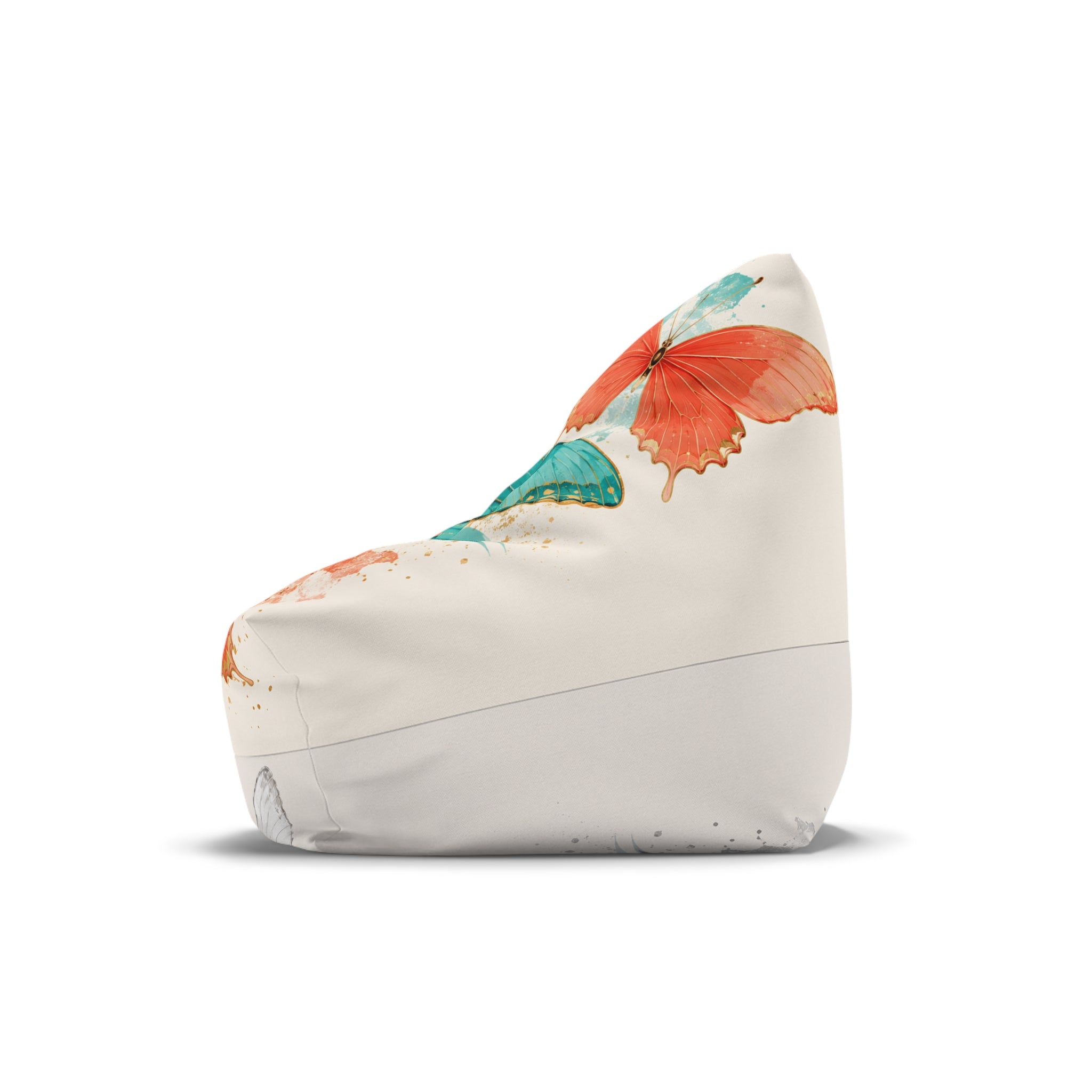 Butterfly Watercolor Bean Bag Cover — Teal & Coral Floral Accent