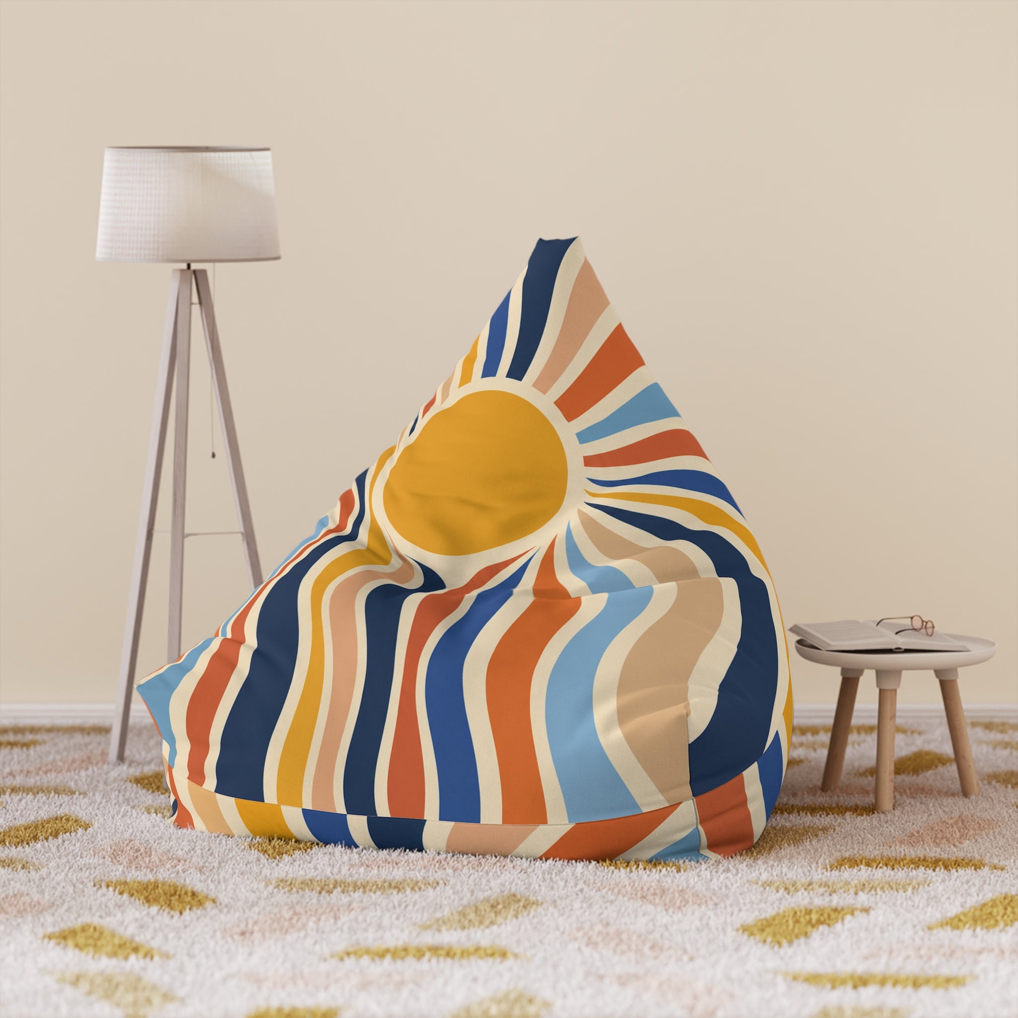 Retro Sunburst Bean Bag Cover – 70s Wavy Stripes Accent