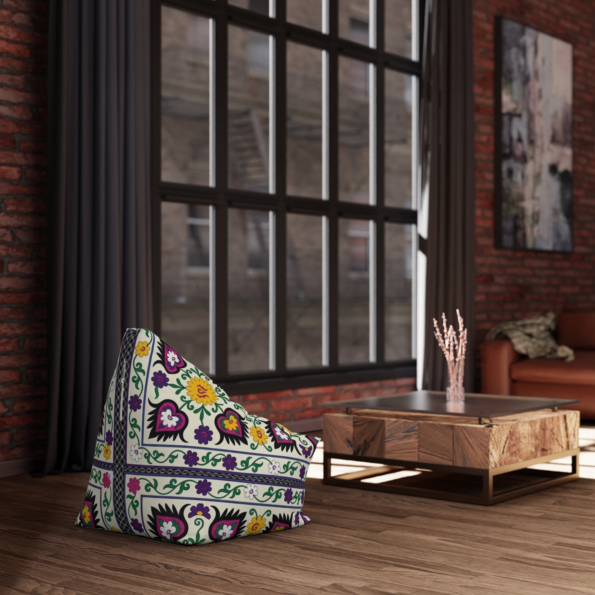 Floral Tile Pattern Bean Bag Chair Cover | Purple Yellow Green Boho