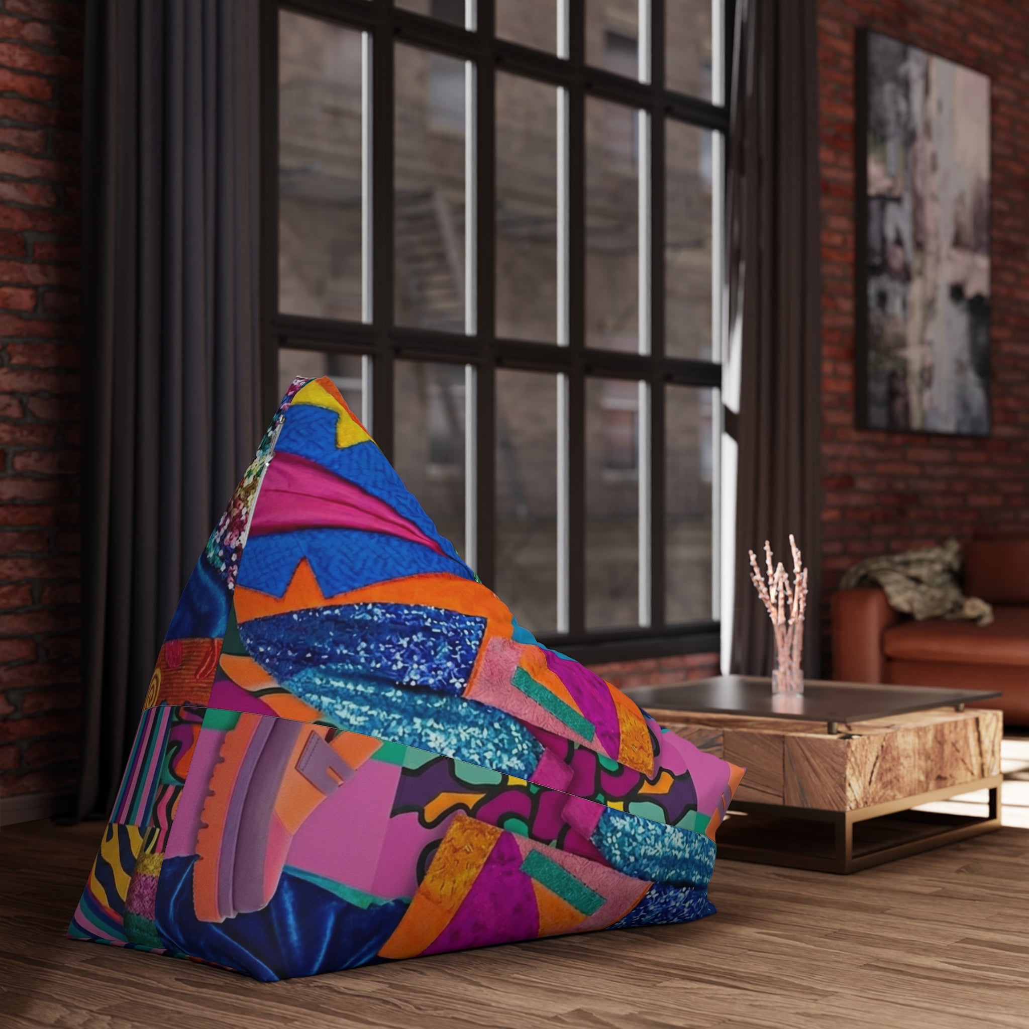 Colorful Patchwork Pattern Bean Bag Chair Cover | Bright Abstract Geometric