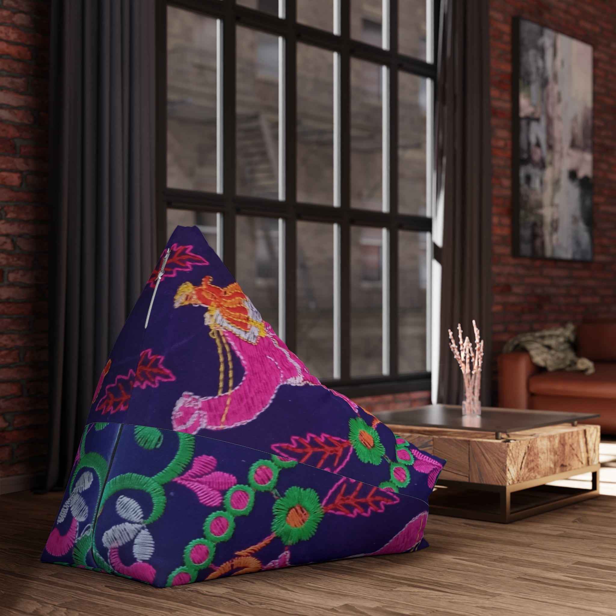Colorful Folk Dance Pattern Bean Bag Chair Cover | Bright Floral Print