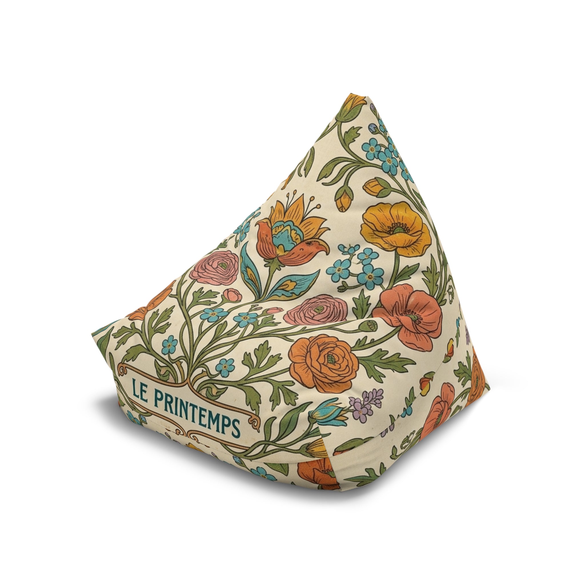 Le Printemps Floral Pattern Bean Bag Chair Cover | Vintage Botanical Design