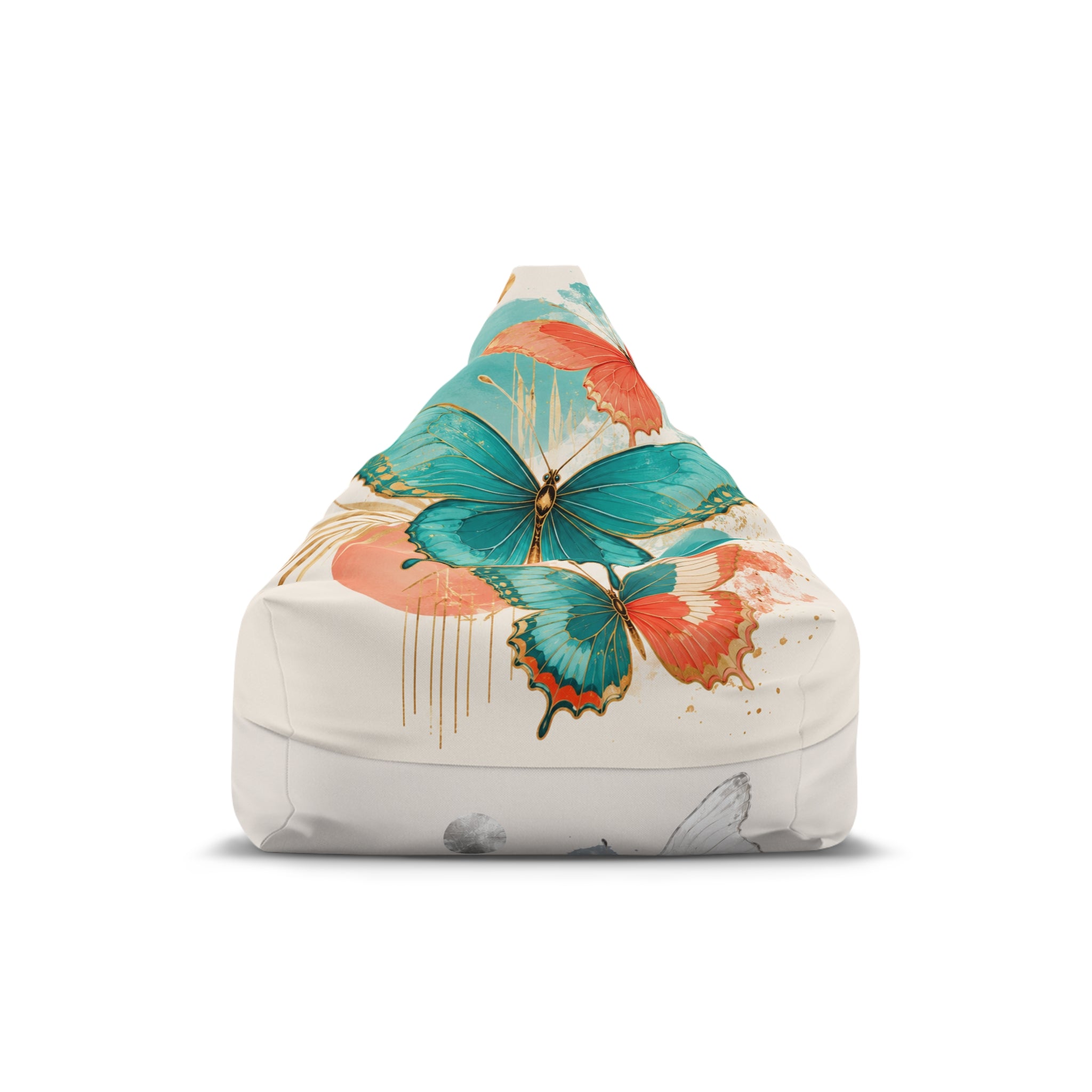 Butterfly Watercolor Bean Bag Cover — Teal & Coral Floral Accent