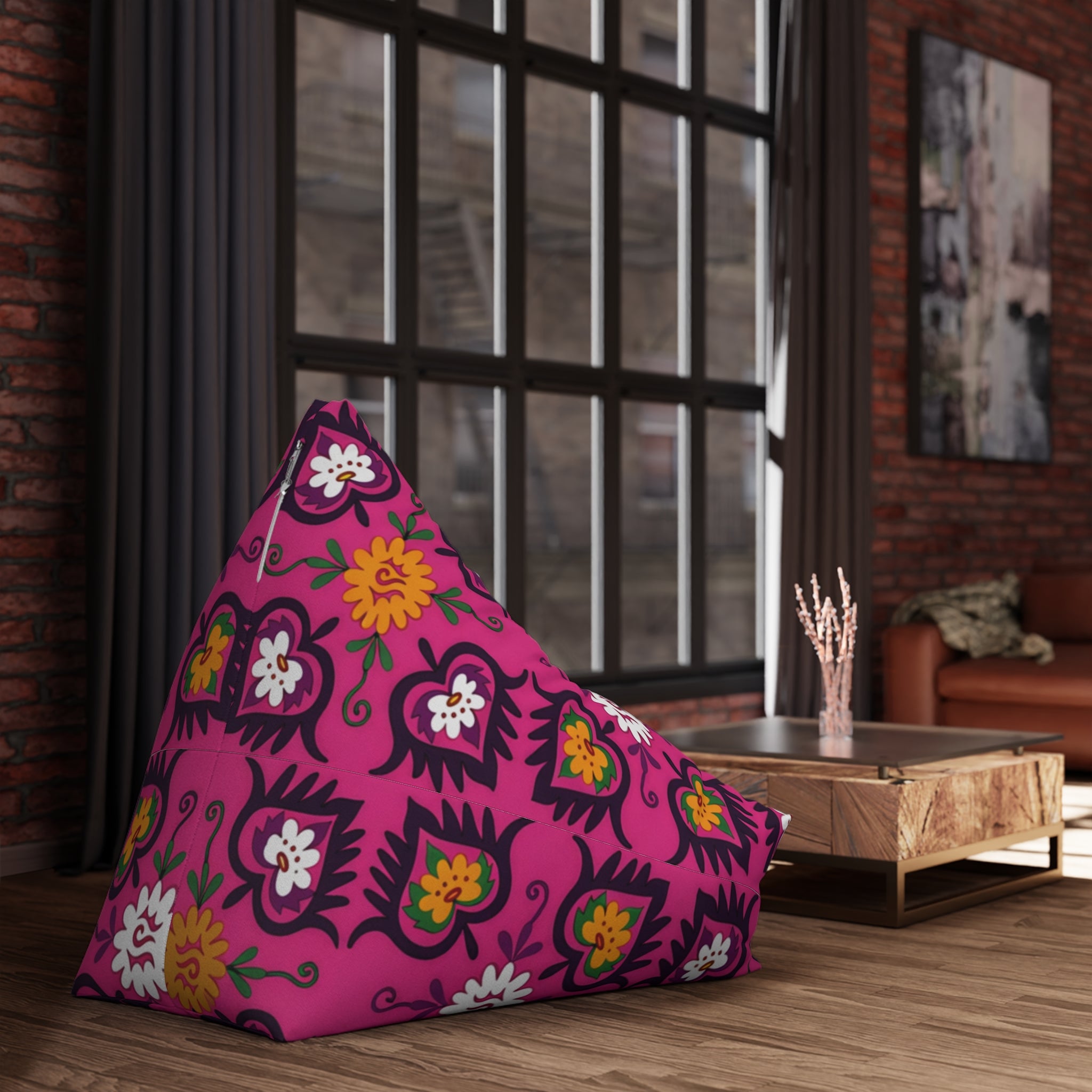 Pink Floral Pattern Bean Bag Chair Cover | Boho Flower Motif