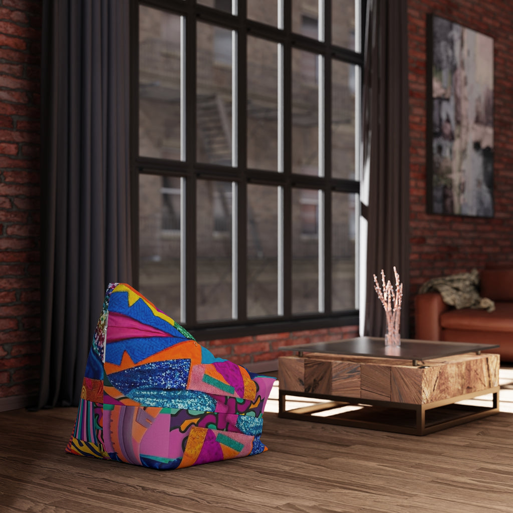 Colorful Patchwork Pattern Bean Bag Chair Cover | Bright Abstract Geometric
