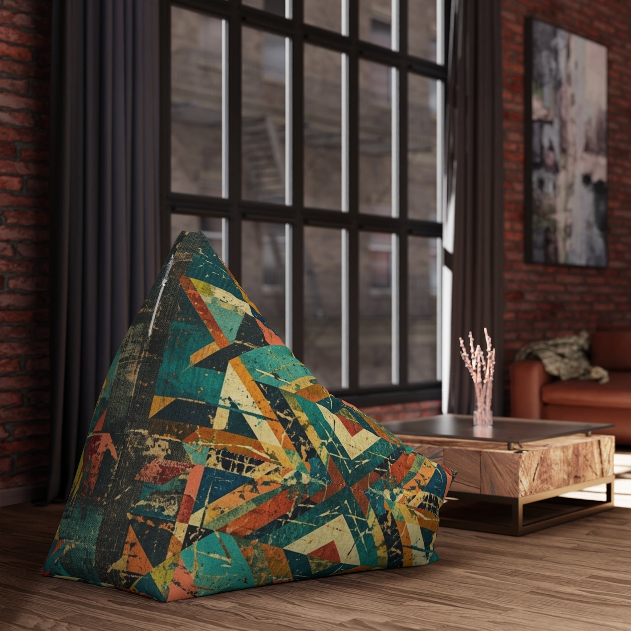 Geometric Patchwork Pattern Bean Bag Chair Cover | Colorful Abstract Quilt Print