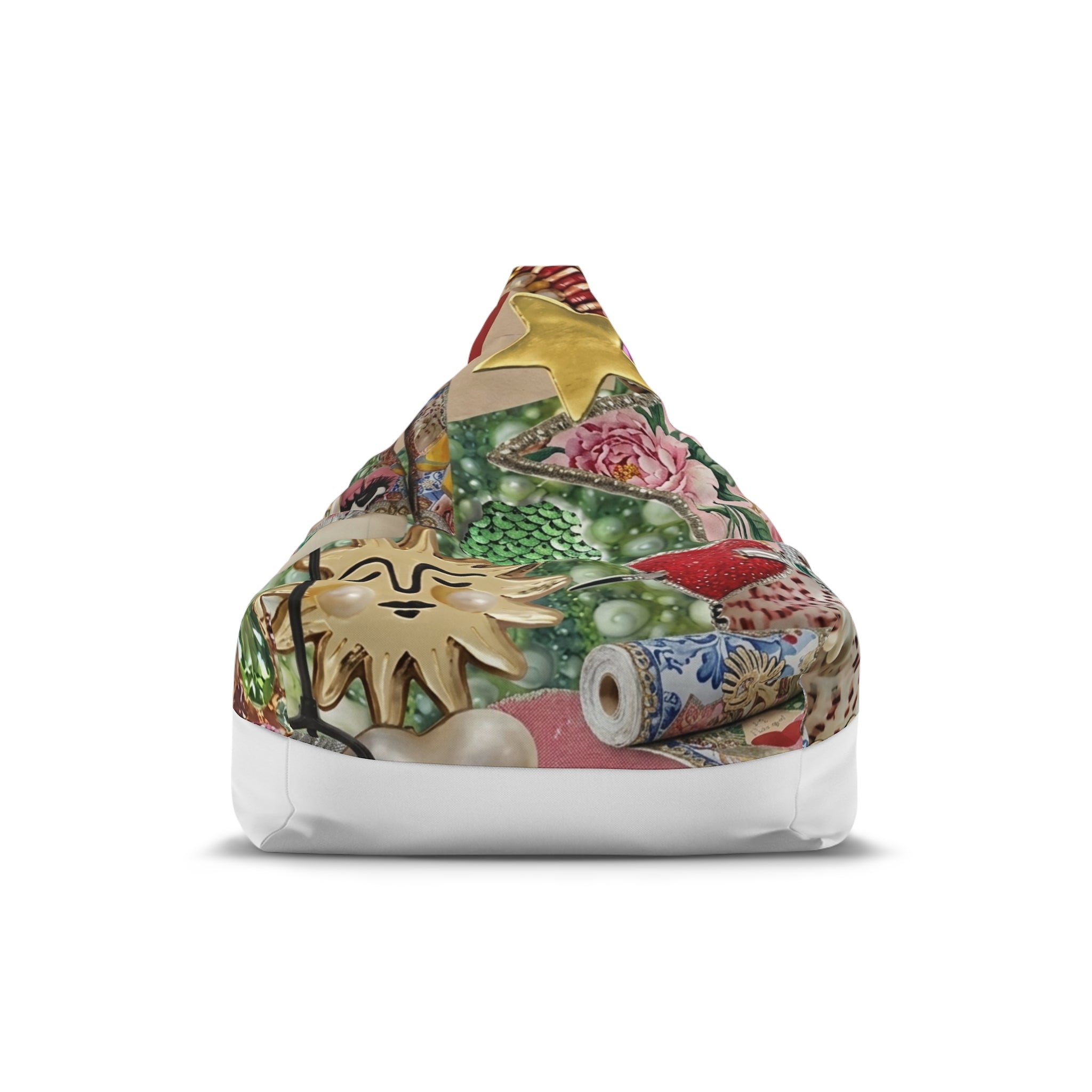 Vintage Collage Bean Bag Chair Cover | Eclectic Floral & Ornament Print
